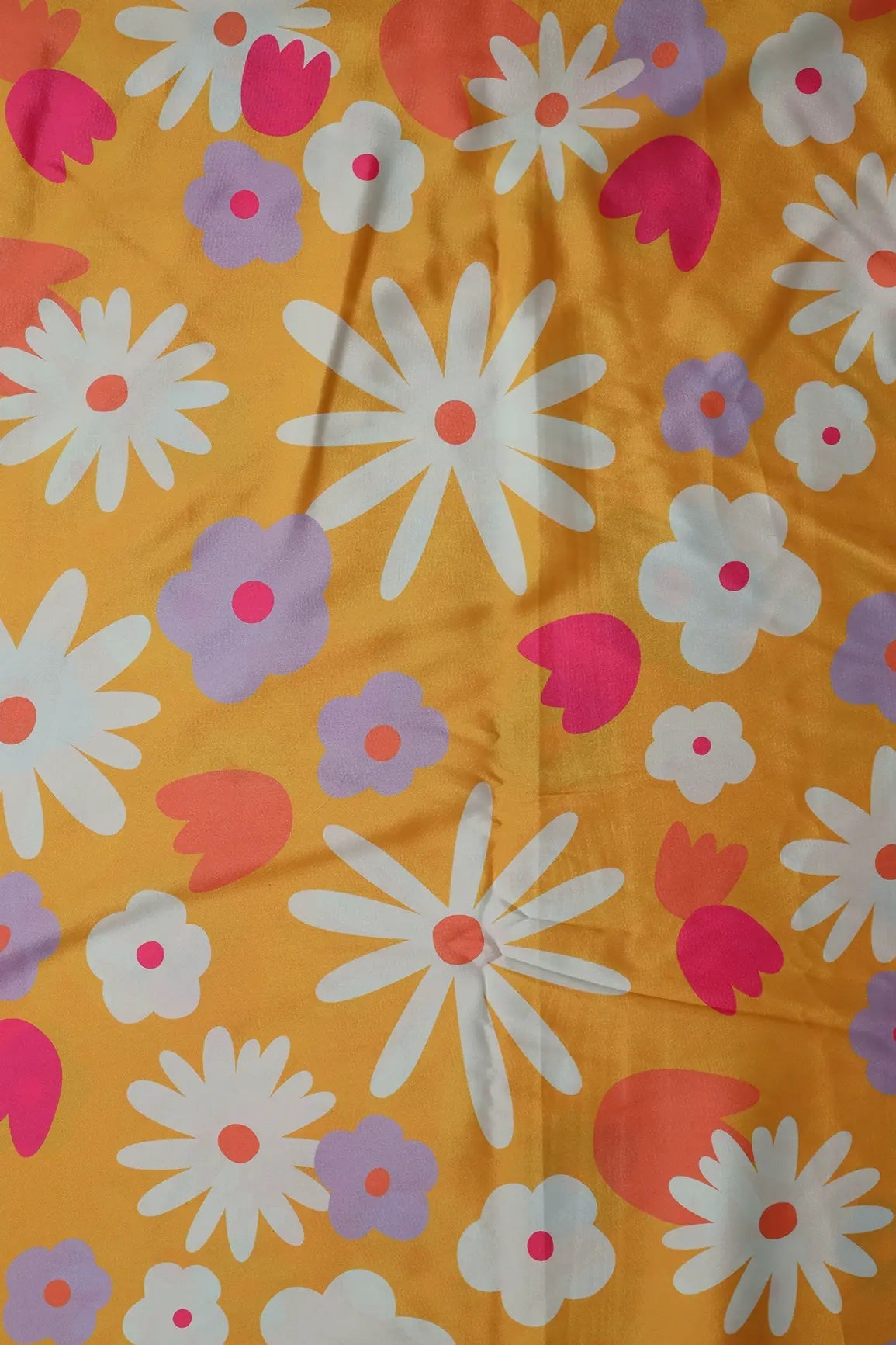 White And Yellow Beautiful Floral Pattern Digital Print On French Crepe Fabric - doeraa