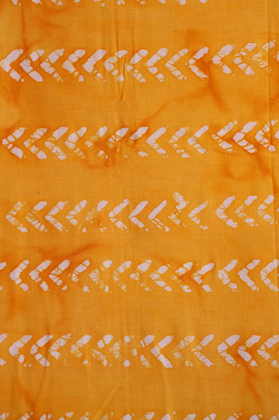 White And Yellow Geometric Pattern Batik Handblock Organic Cotton Fabric - doeraa