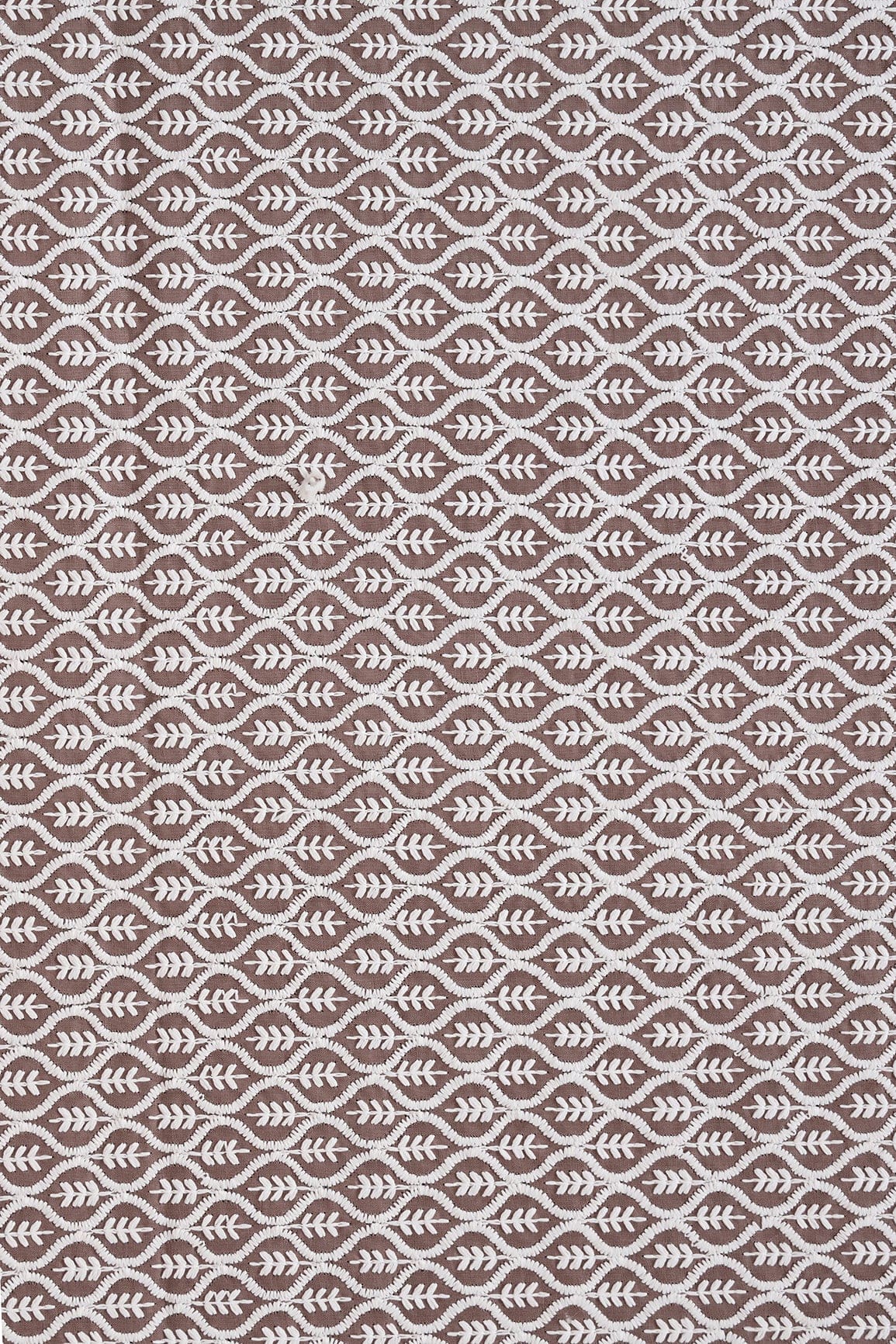 White Thread Beautiful Trellis Embroidery On Light Brown Soft Cotton Fabric - doeraa