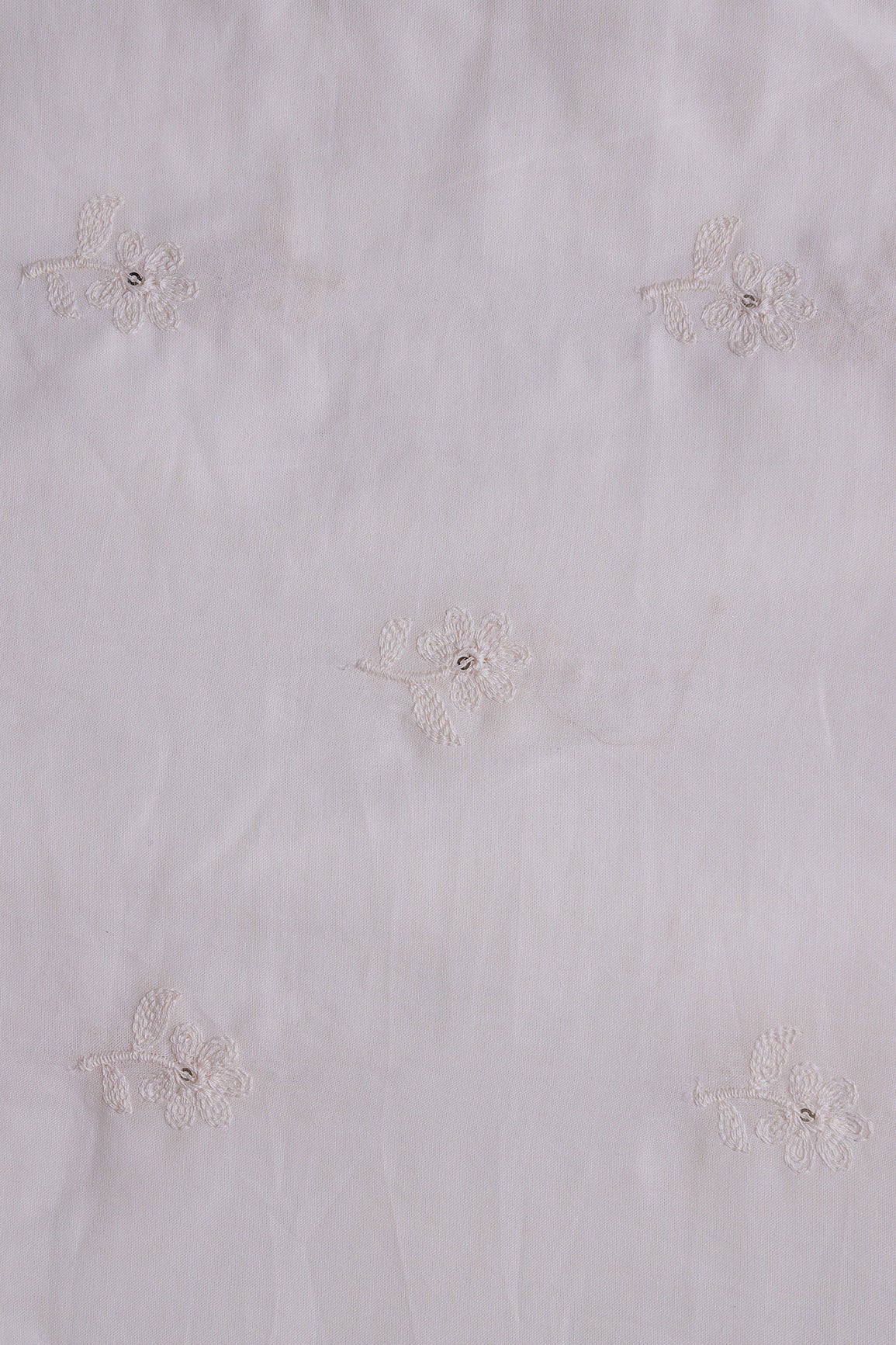 White Thread Small Floral Embroidery On Off White Pure Mul Cotton Fabric - doeraa