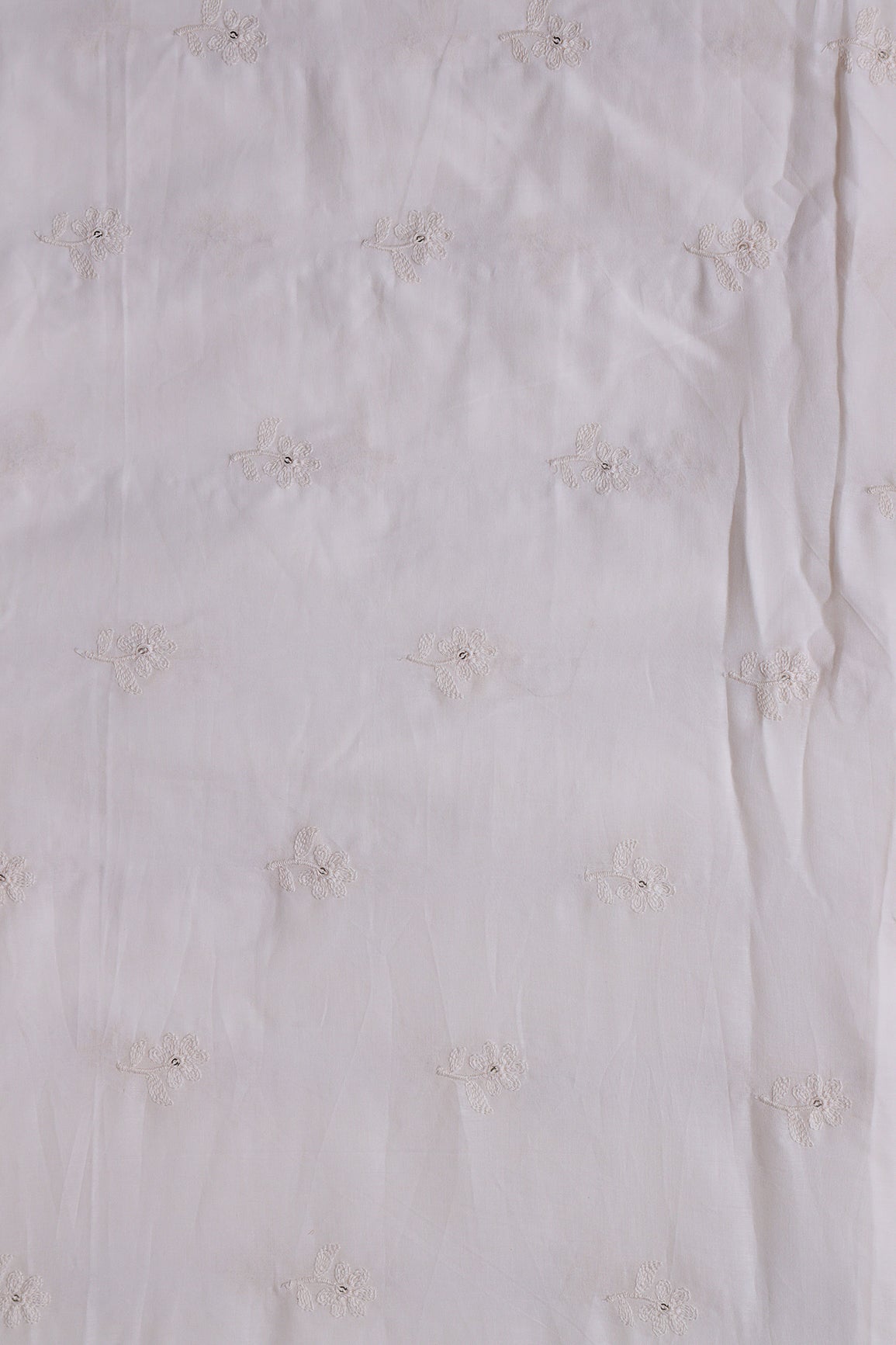 White Thread Small Floral Embroidery On Off White Pure Mul Cotton Fabric - doeraa