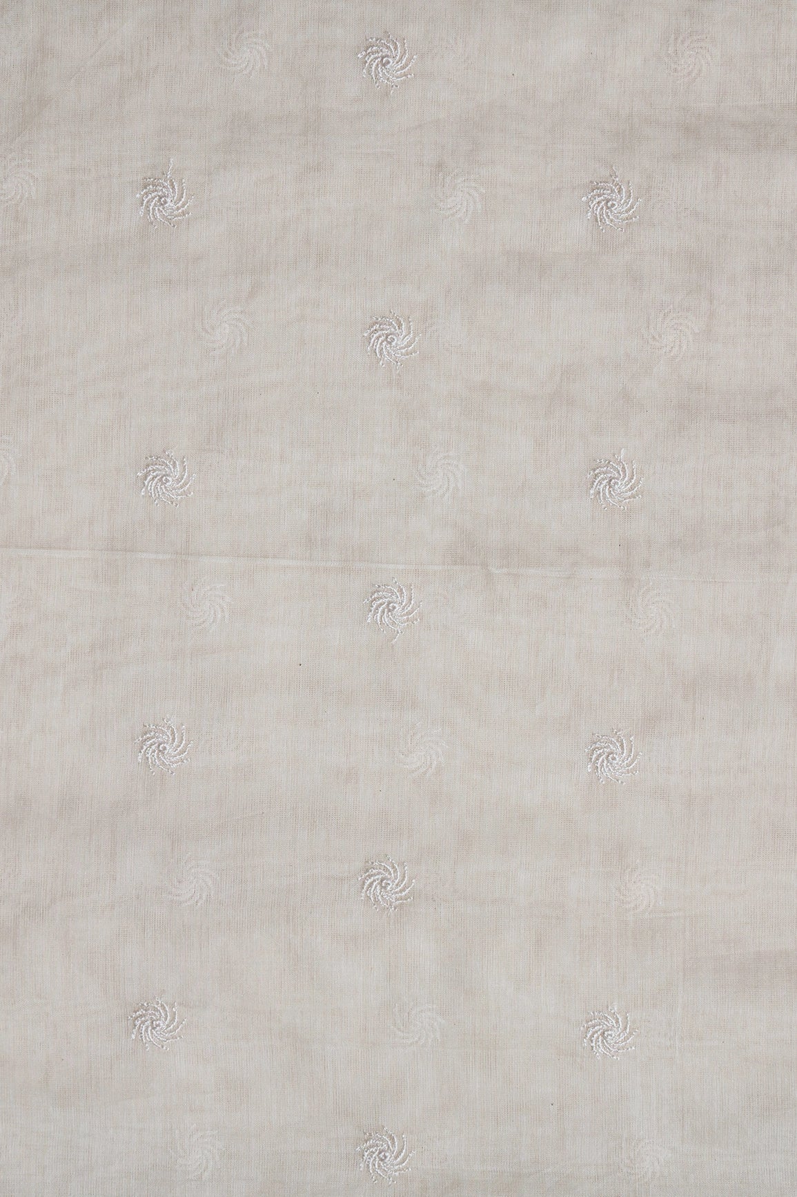 White Thread Small Motif Embroidery On Cream Pure Banarasi Chanderi Silk Fabric - doeraa