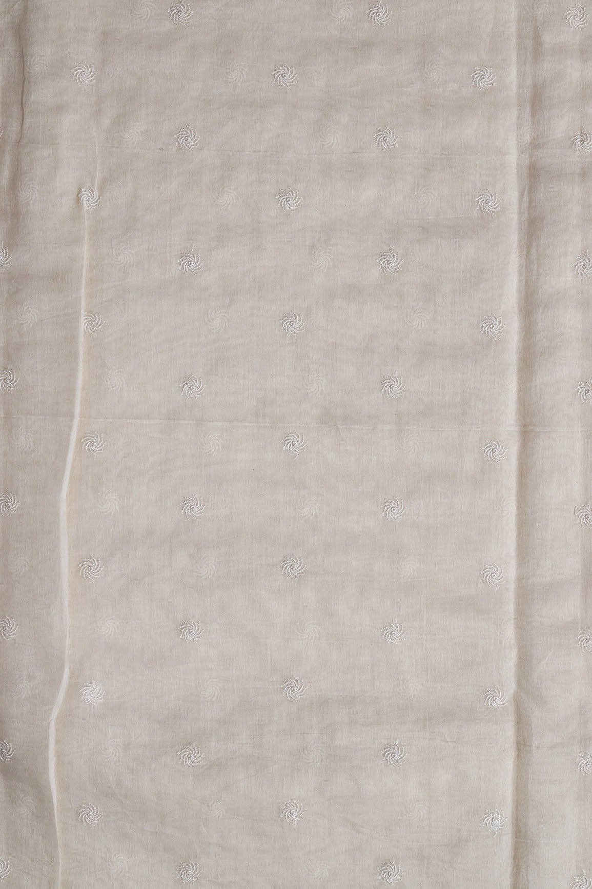 White Thread Small Motif Embroidery On Cream Pure Banarasi Chanderi Silk Fabric - doeraa