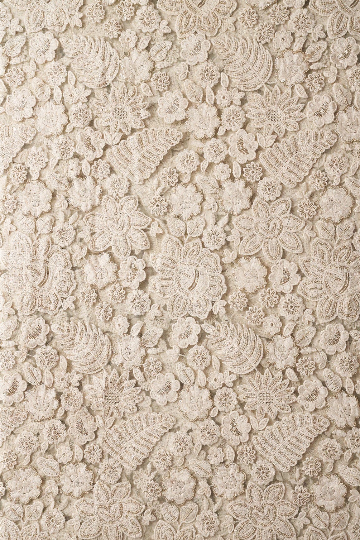 White Thread With Sequins Heavy Floral Embroidery On Olive Soft Net Fabric - doeraa