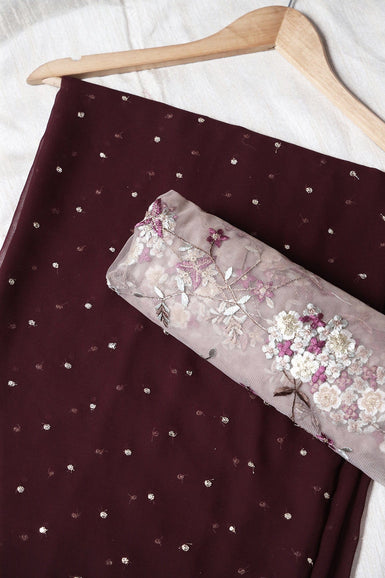Wine And Light Brown Saree set (2 Piece)