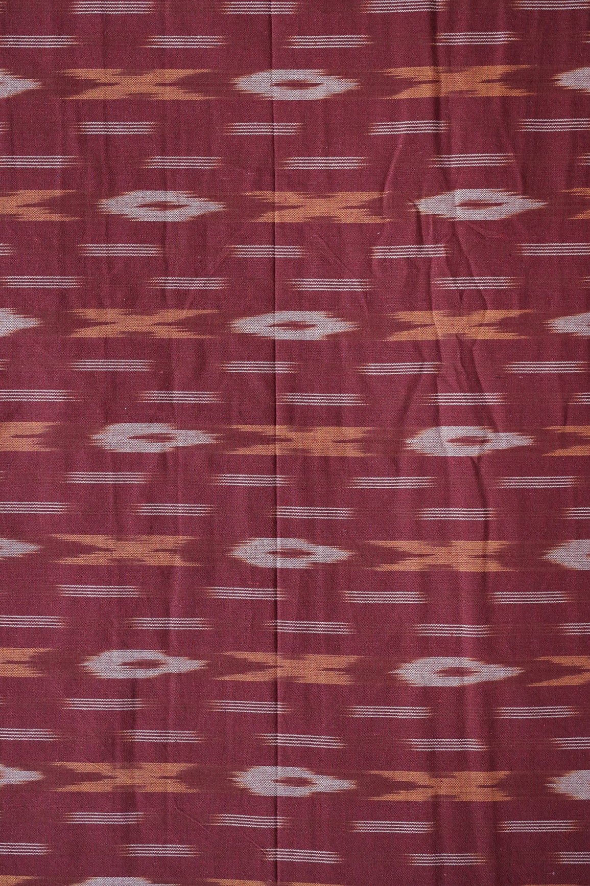 Wine And White Geometric Pattern Handwoven Ikat Organic Cotton Fabric - doeraa