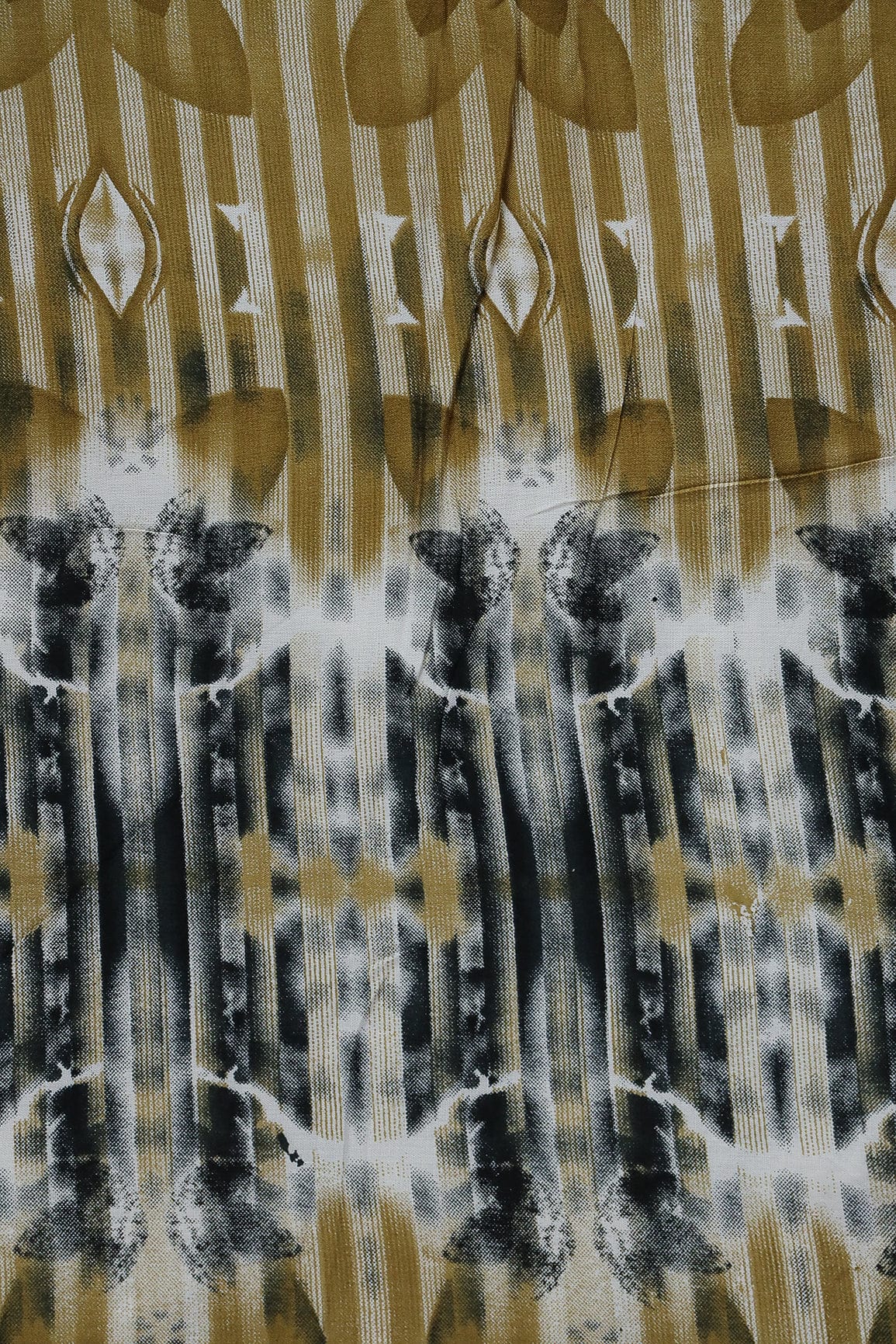 Yellow and Black Digital Print on Rayon Fabric - doeraa