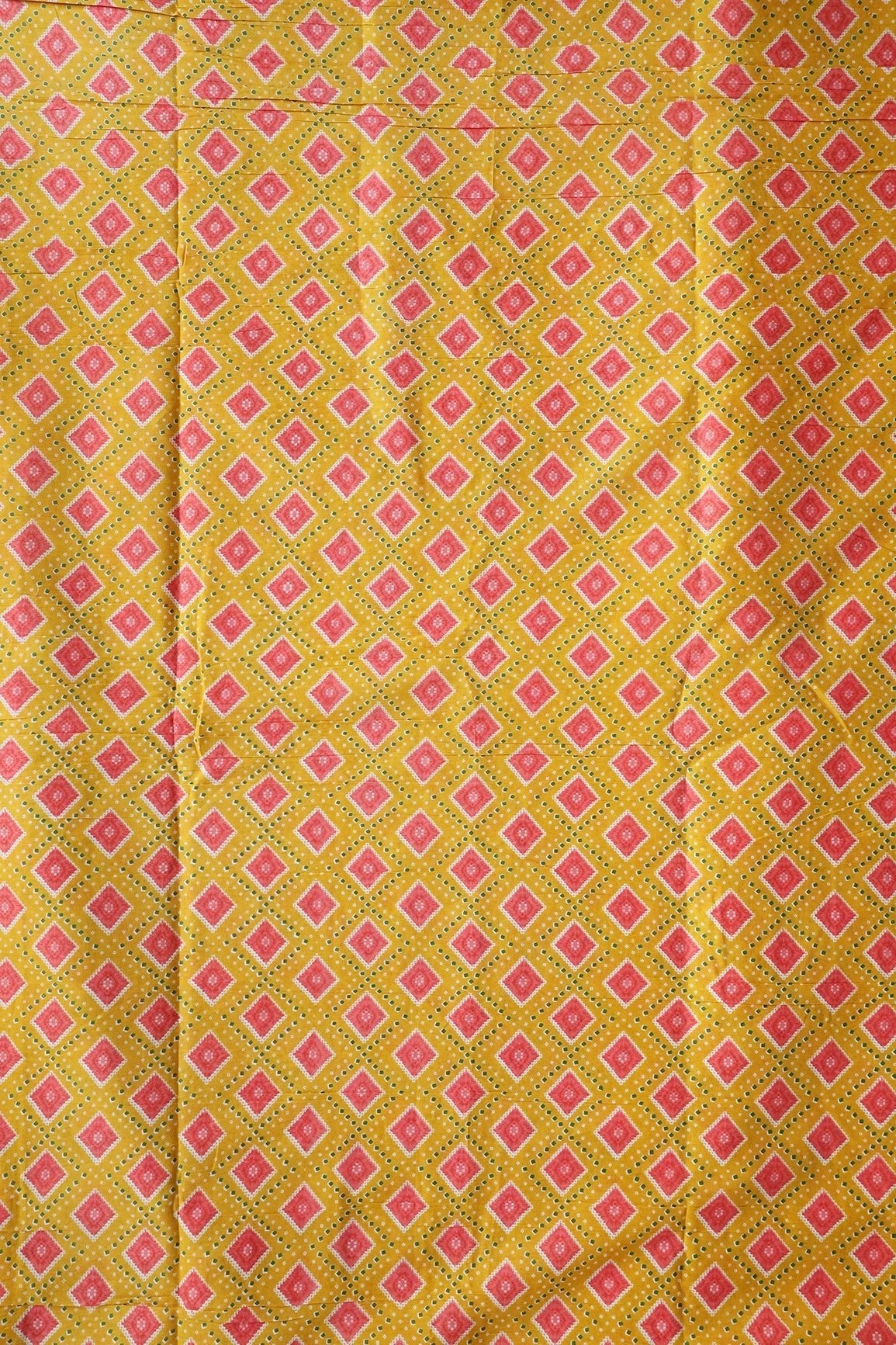 Yellow And Pink Bandhani Print On Pure Cotton Fabric - doeraa