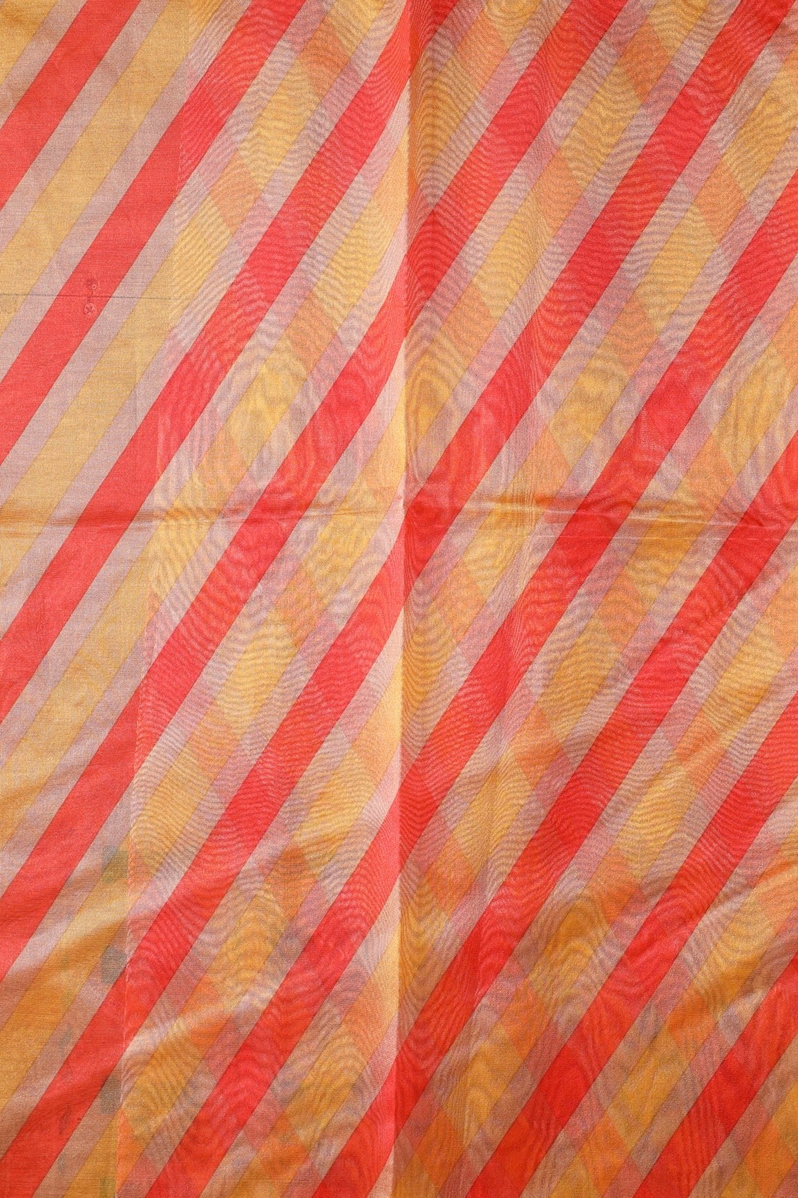 Yellow And Red Stripes Digital Print On Organza Fabric - doeraa