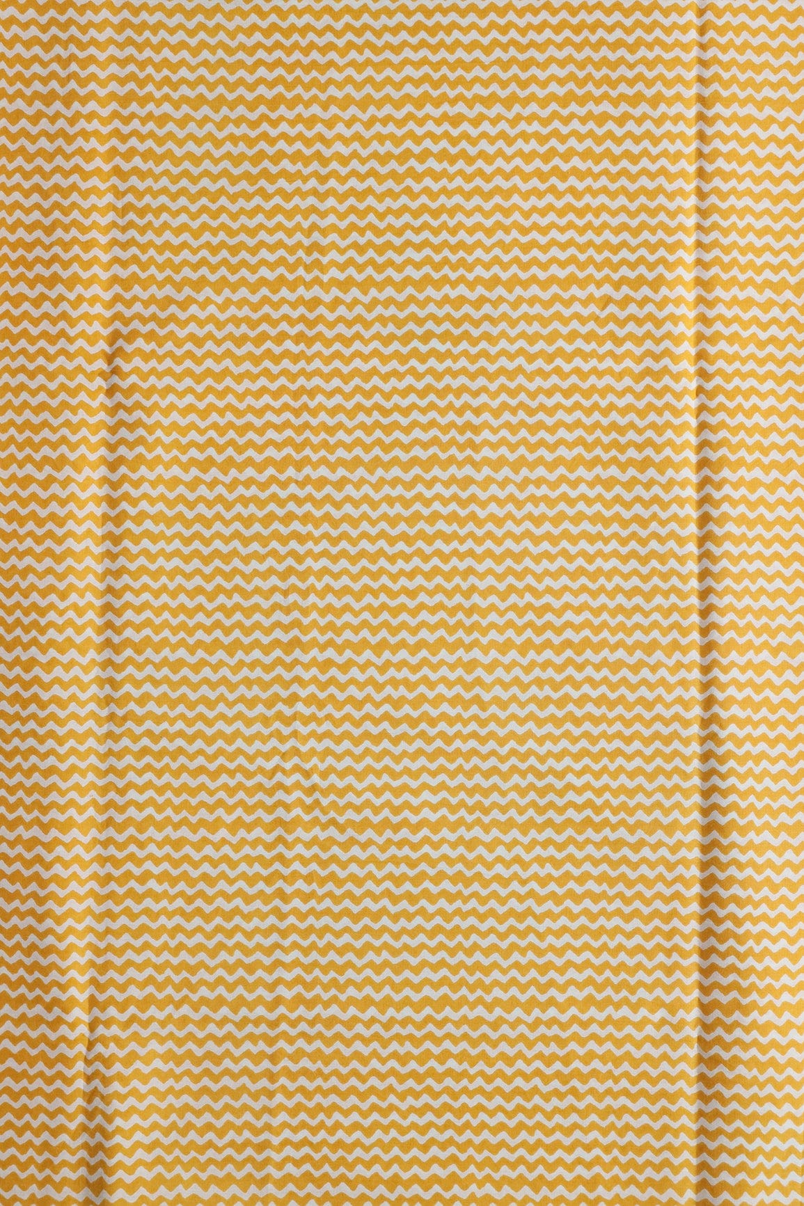 Yellow And White Chevron Print On Pure Cotton Fabric - doeraa