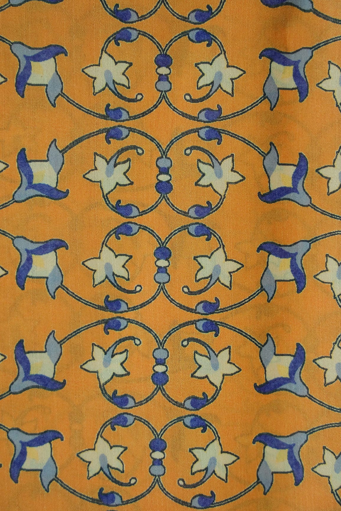 Yellow Floral Digital Print on Tussar Satin Fabric - doeraa