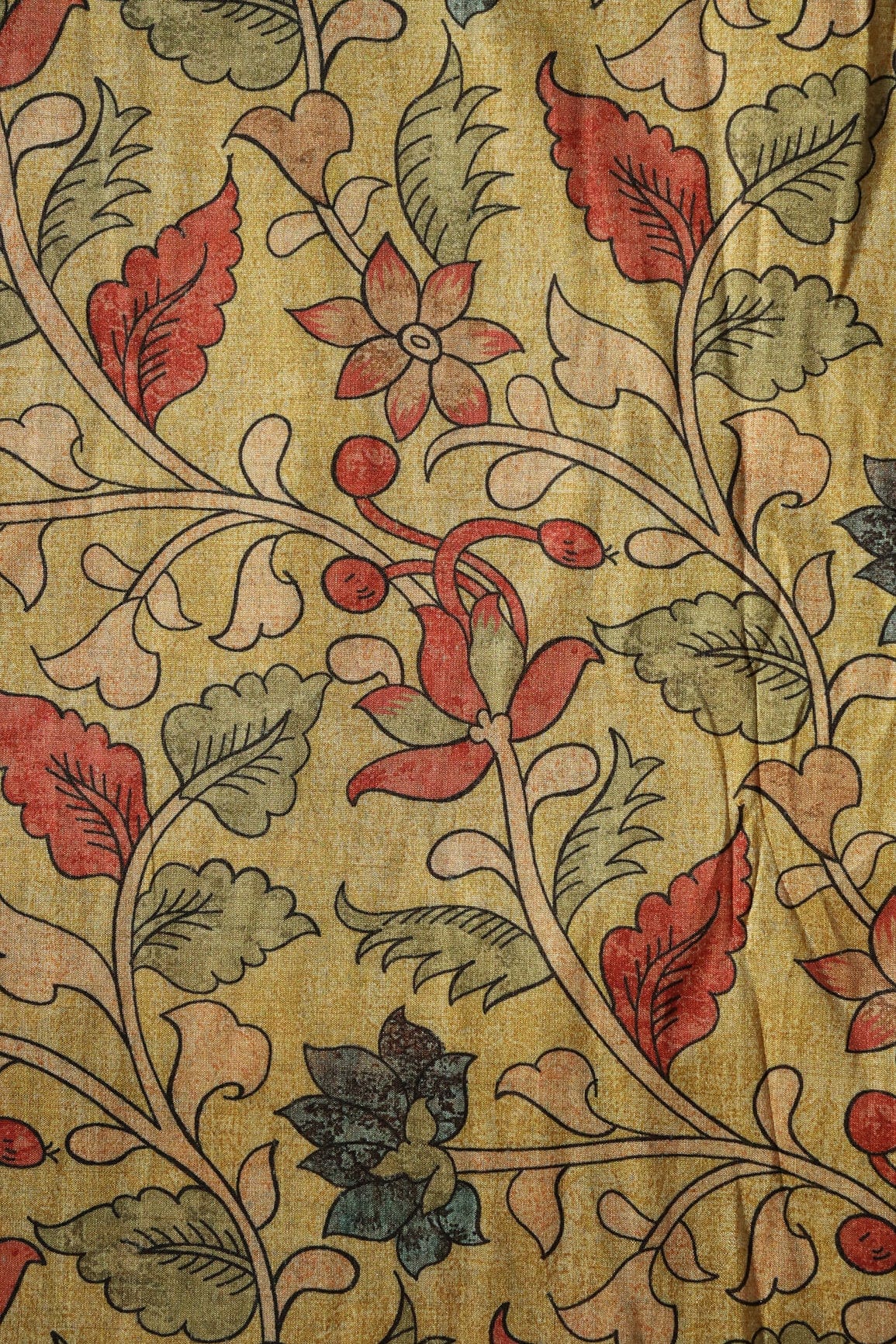 Yellow Floral Pattern Digital Print On Mulberry Silk Fabric - doeraa