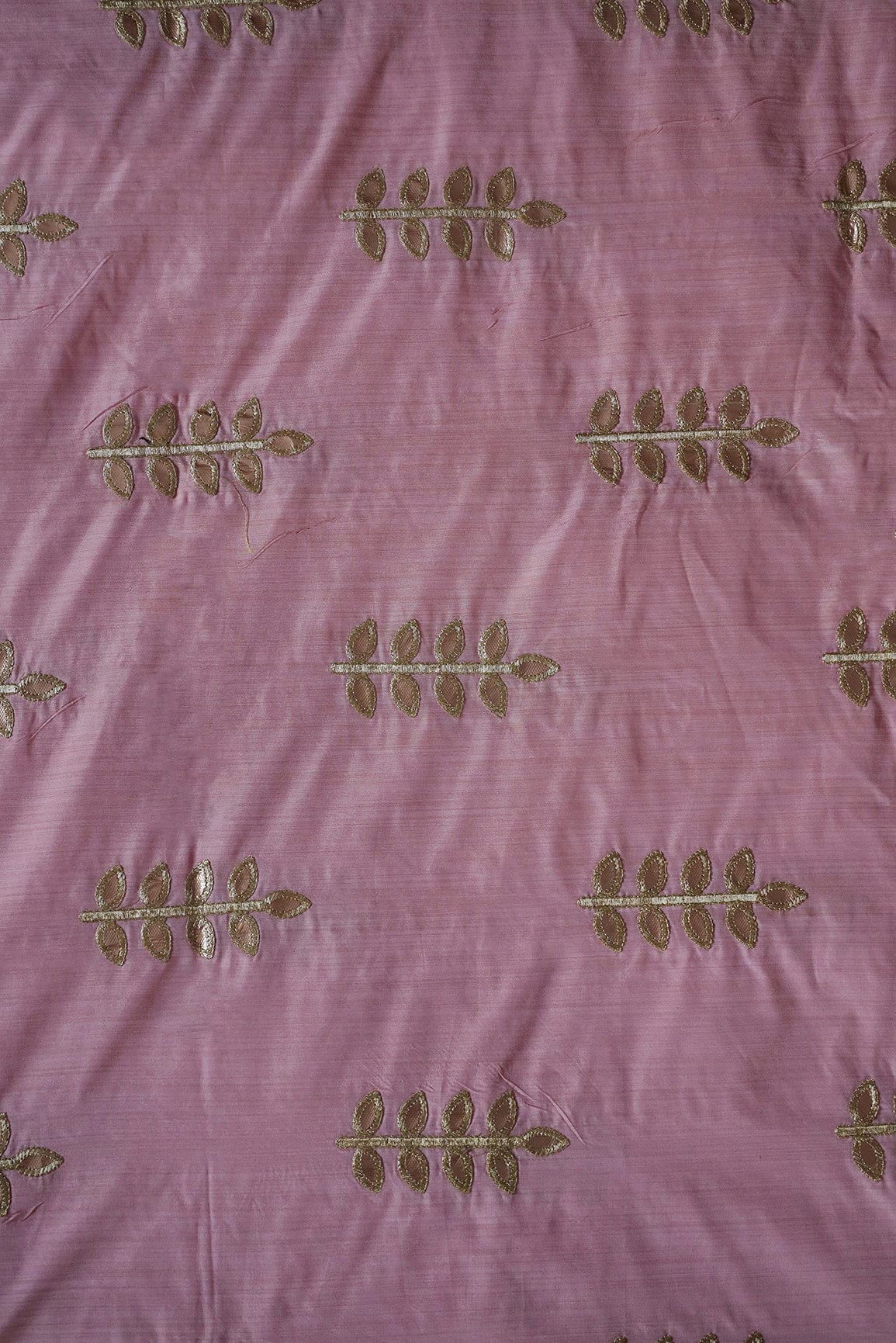 Zari With Leafy Embroidery On Pink Bamboo Silk Fabric - doeraa