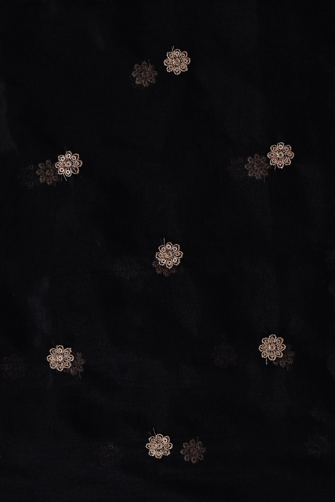 doeraa Embroidery Fabrics Gold Sequins with Gold Thread Motif Embroidery On Black Organza Fabric