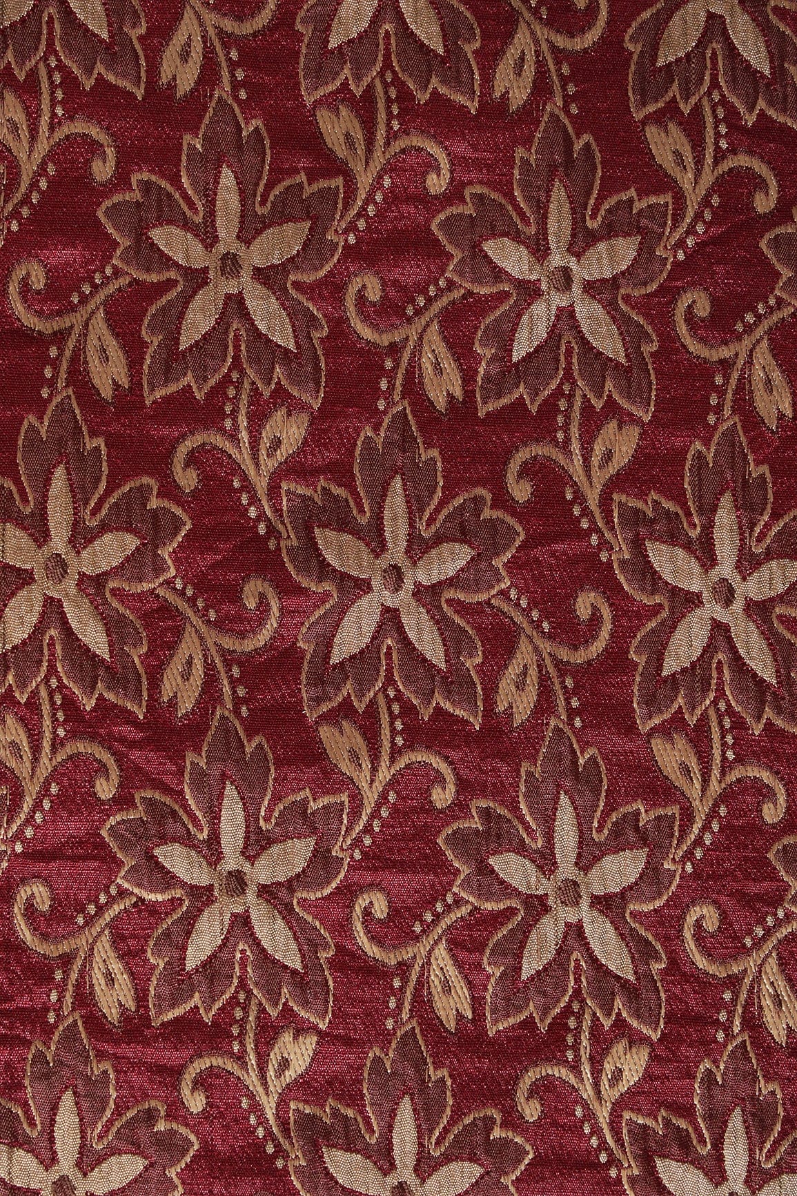 doeraa Banarasi Fabrics 1 Meter Cut Piece Of Maroon Floral Double Cloth Jacquard Banarasi Fabric