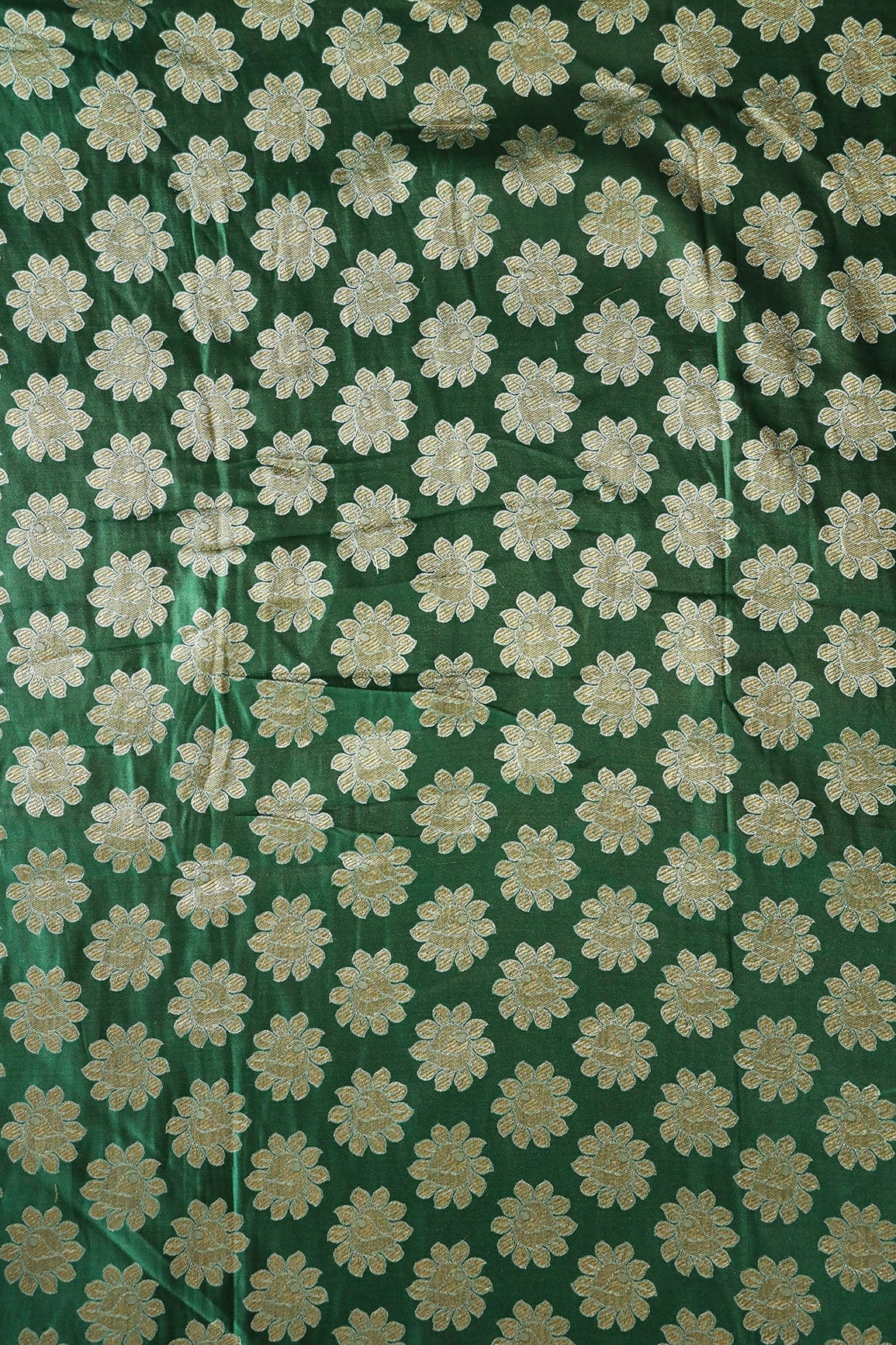 doeraa Banarasi Fabrics Bottle Green Floral Butta Silk Satin Jute Banarasi Jacquard Fabric