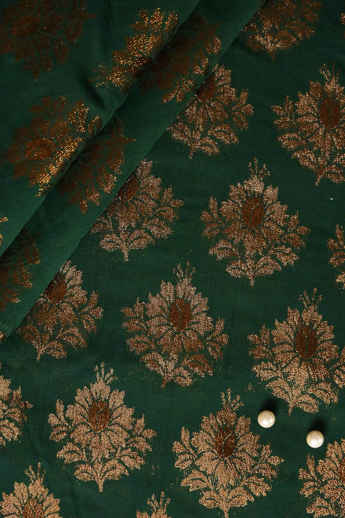 doeraa Banarasi Fabrics Bottle Green Floral Pure Crepe Taspa Banarasi Silk Jacquard Fabric