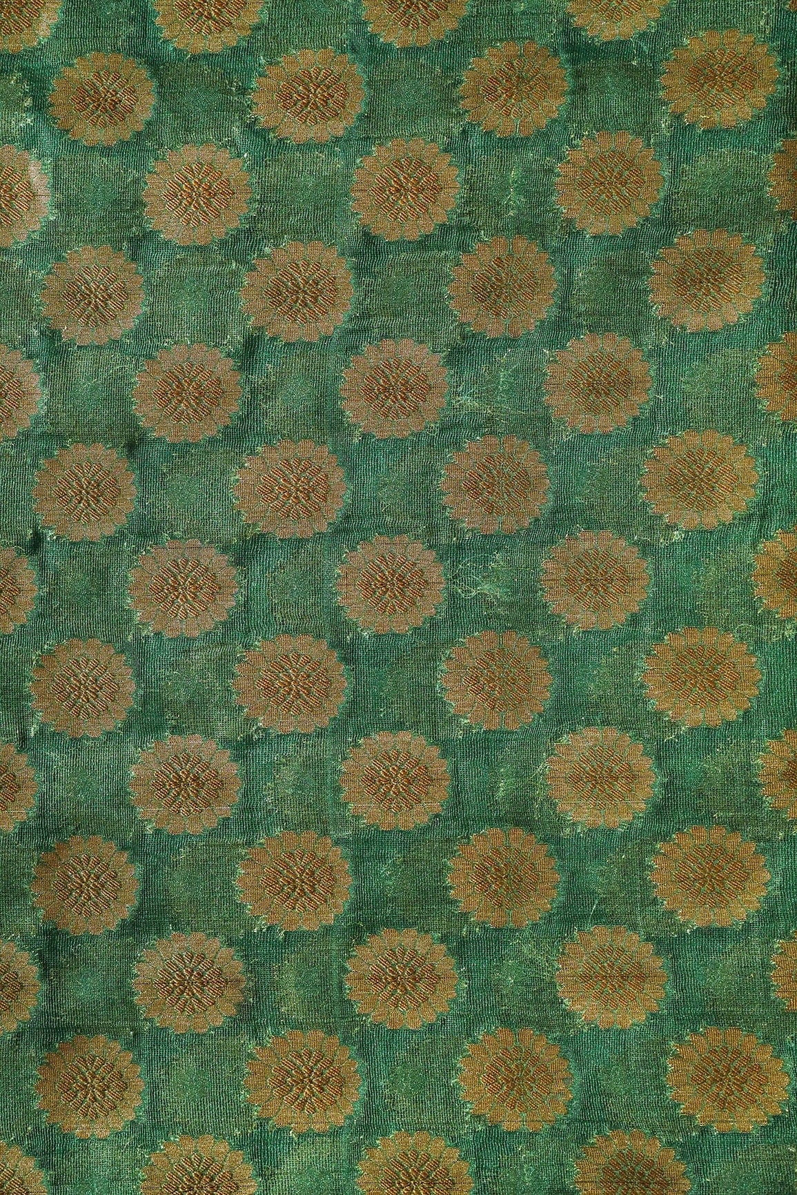 doeraa Banarasi Fabrics Bottle Green Floral Pure Net Gold Zari Banarasi Jacquard Fabric