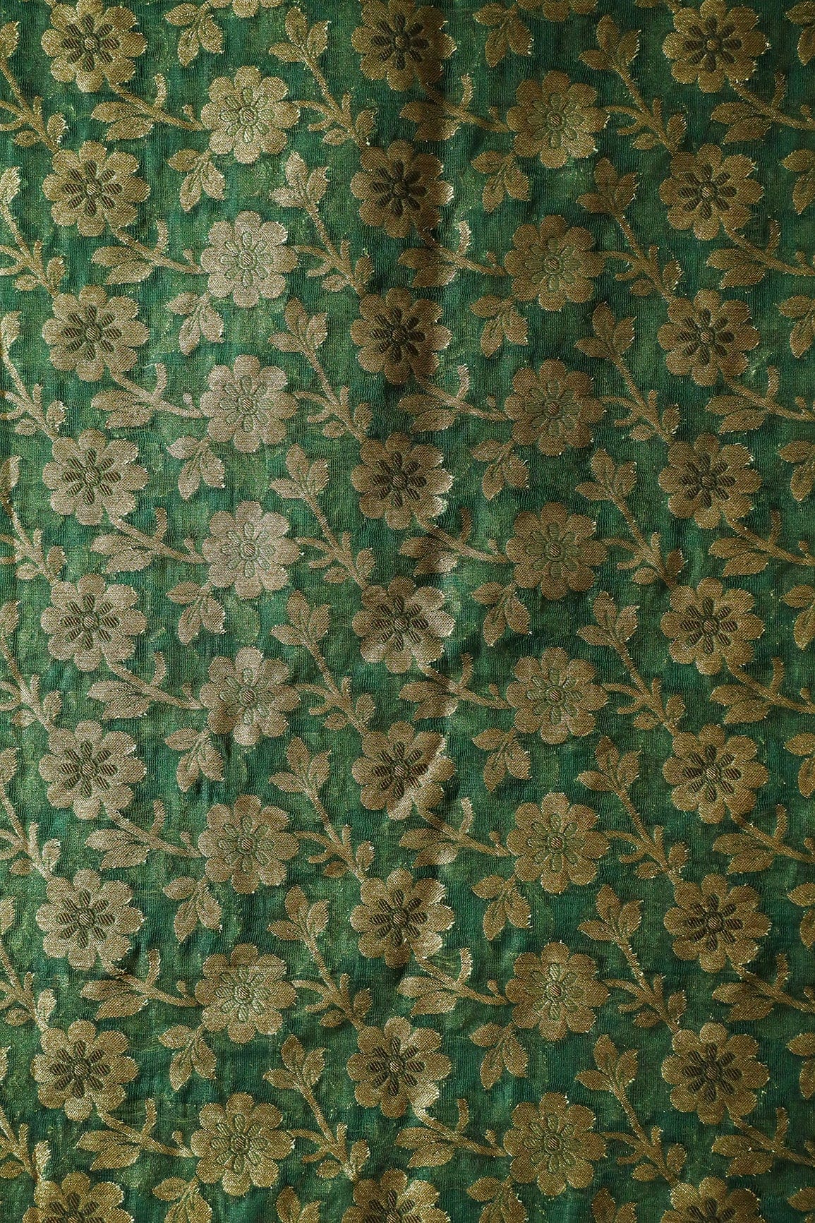 doeraa Banarasi Fabrics Bottle Green Floral Pure Net Gold Zari Banarasi Jacquard Fabric