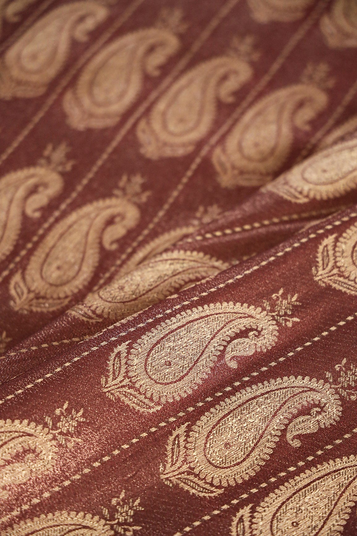 doeraa Banarasi Fabrics Brown And Cream Paisley Banarasi Zari Jacquard Fabric