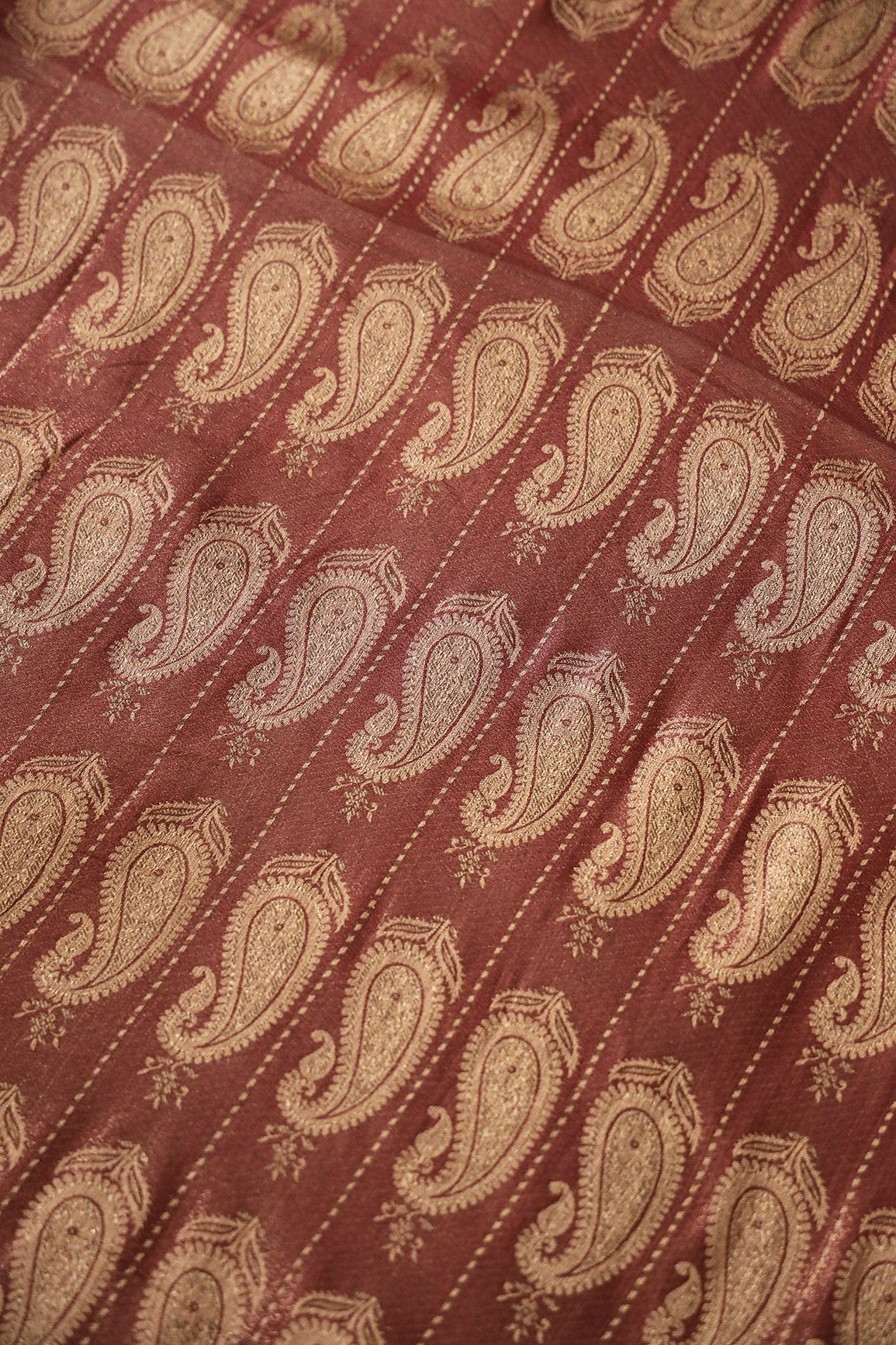 doeraa Banarasi Fabrics Brown And Cream Paisley Banarasi Zari Jacquard Fabric