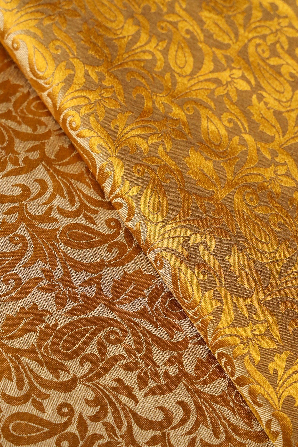 doeraa Banarasi Fabrics Copy of Mustard Leafy Silk Satin Jute Banarasi Jacquard Fabric