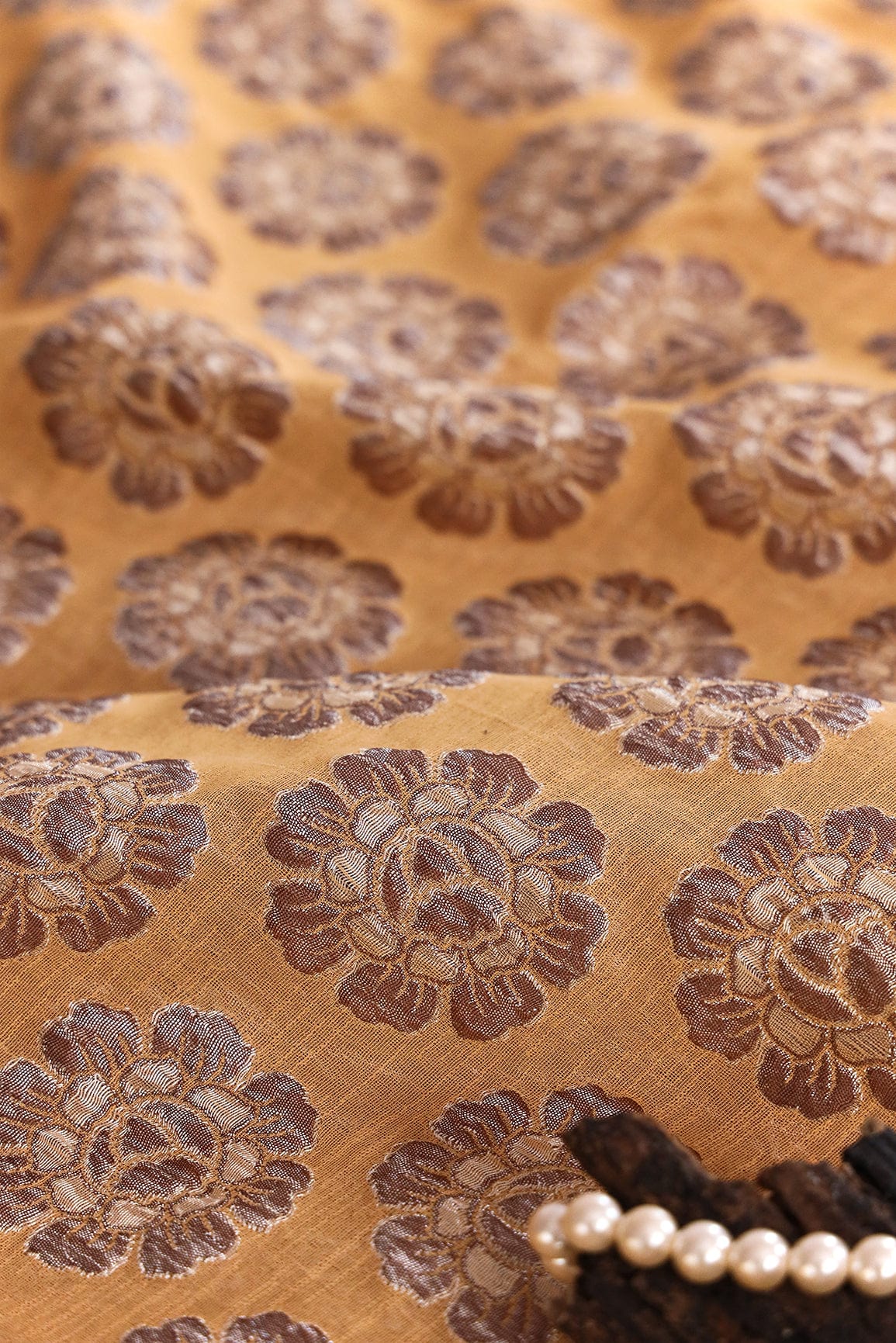 doeraa Banarasi Fabrics Floral Beige Double Cloth Jacquard Banarasi Fabric