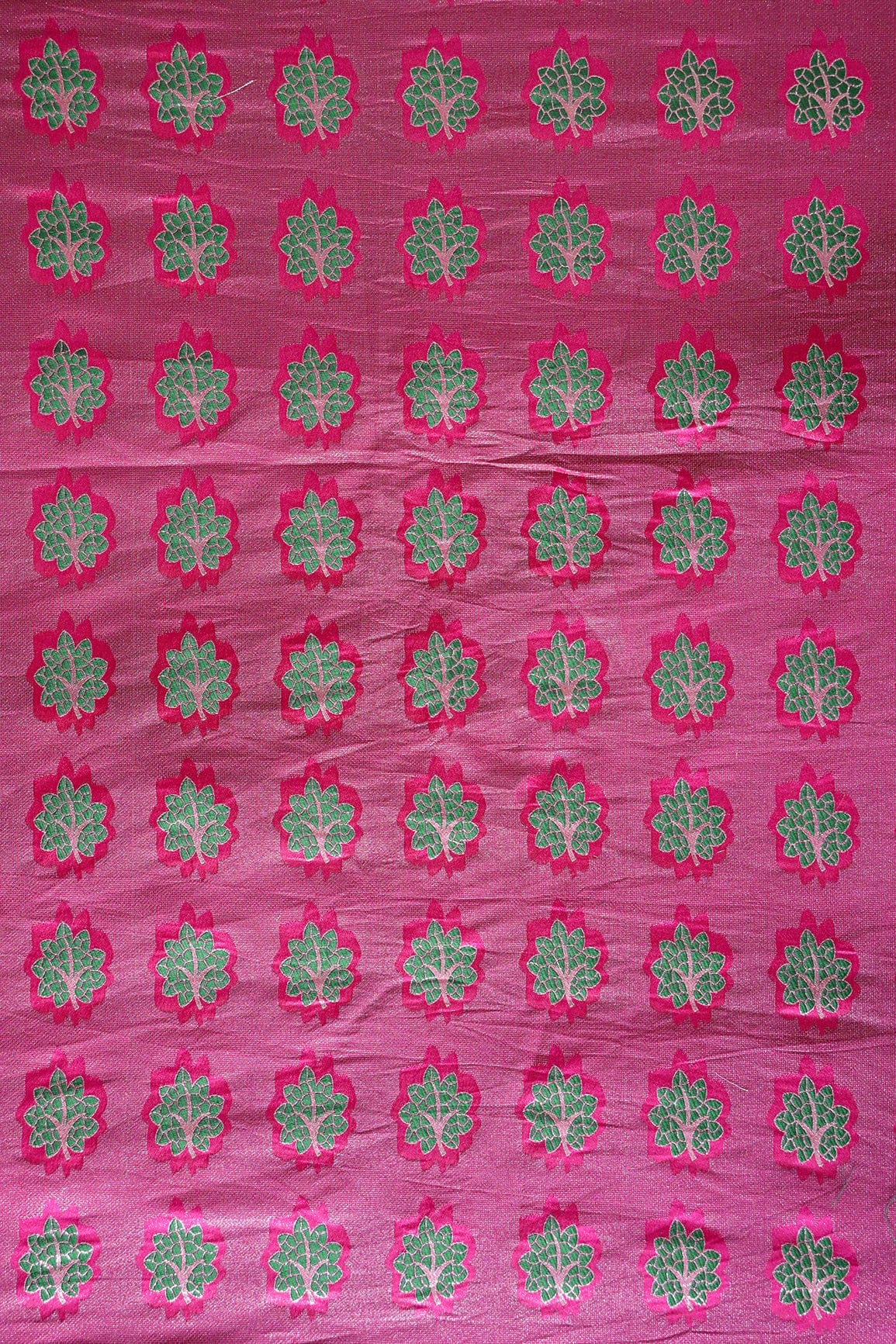 doeraa Banarasi Fabrics Fuchsia And Green Leafy Jute Banarasi Zari Jacquard Fabric