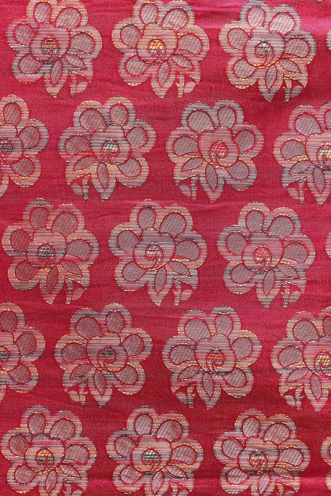doeraa Banarasi Fabrics Fuchsia Floral Butta Silk Satin Jute Banarasi Jacquard Fabric
