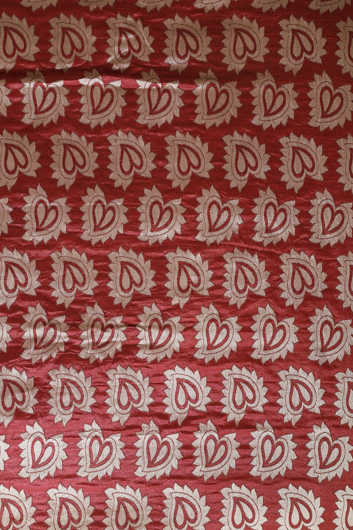 doeraa Banarasi Fabrics Leafy Maroon Double Cloth Jacquard Banarasi Fabric