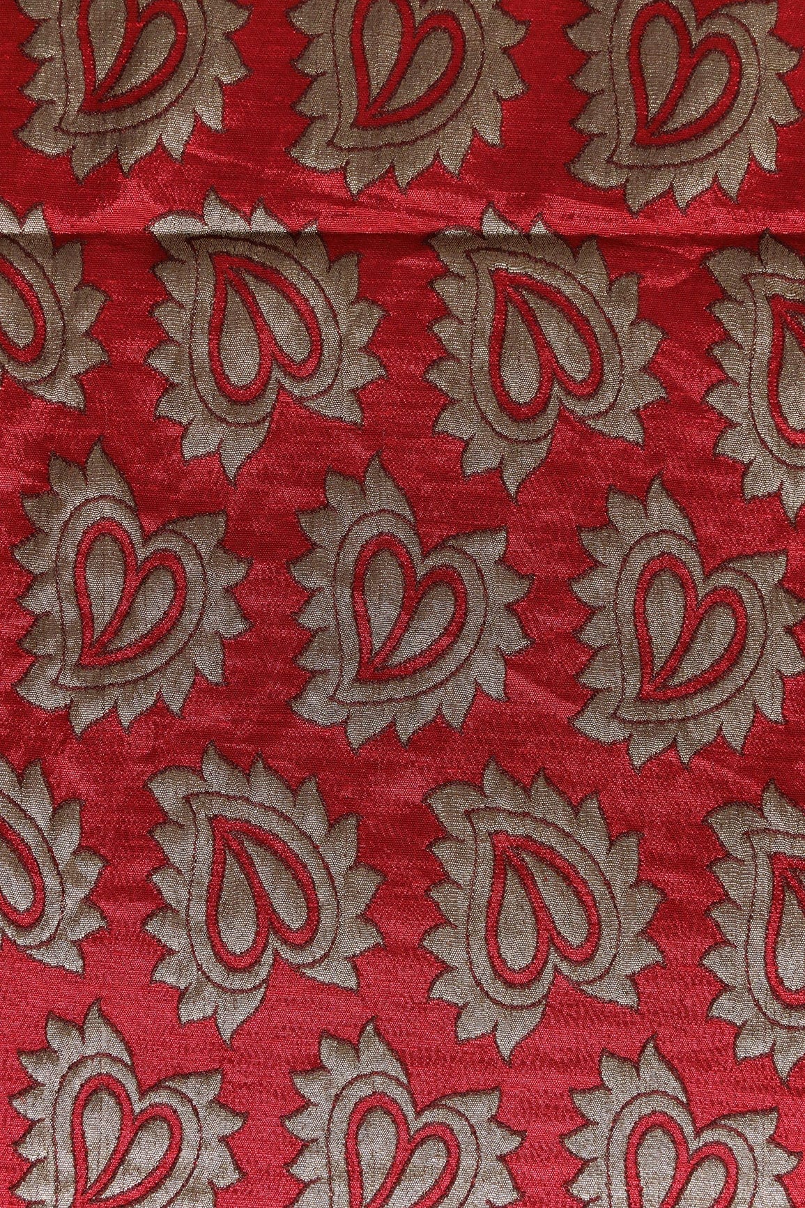 doeraa Banarasi Fabrics Leafy Red Double Cloth Jacquard Banarasi Fabric