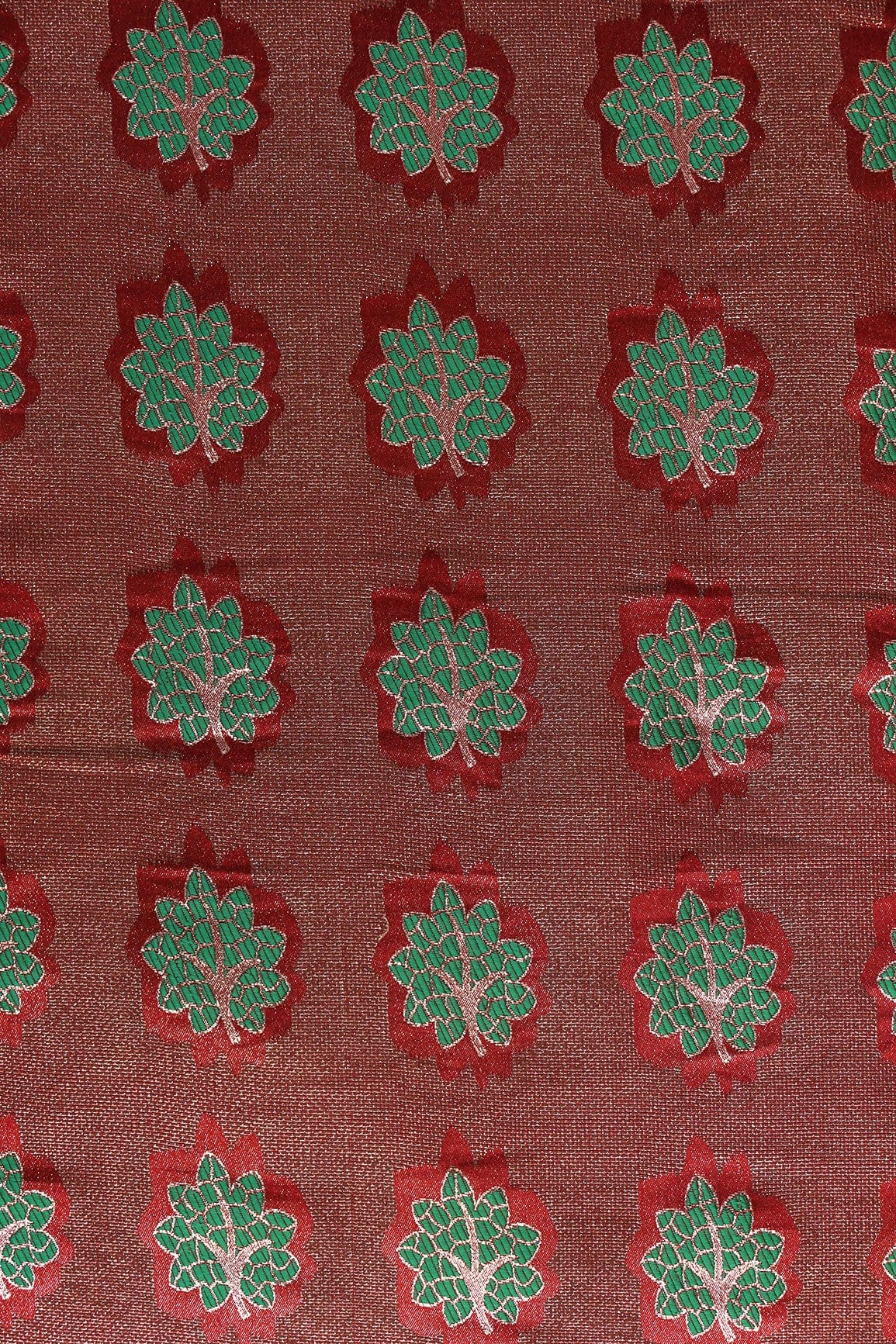 doeraa Banarasi Fabrics Maroon And Green Leafy Jute Banarasi Zari Jacquard Fabric