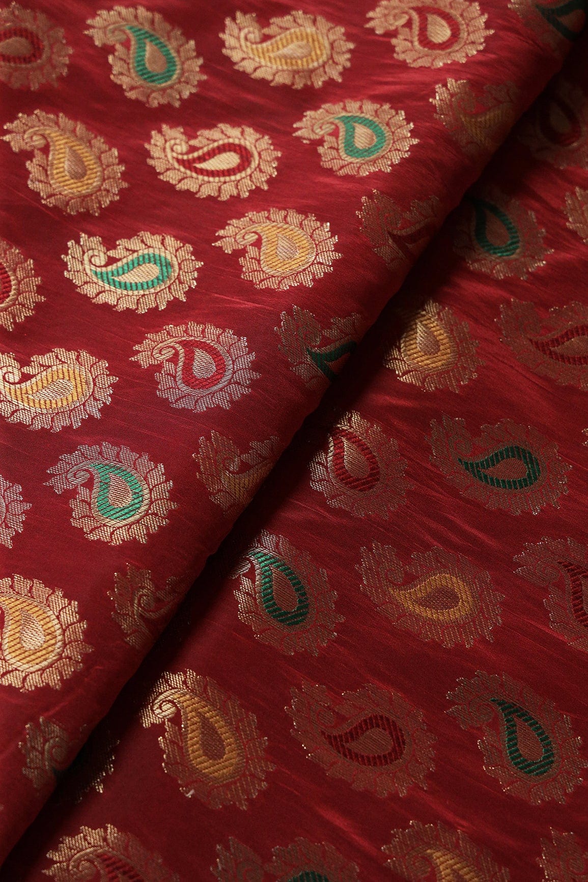 doeraa Banarasi Fabrics Maroon Paisley Silk Gold Zari Banarasi Jacquard Fabric