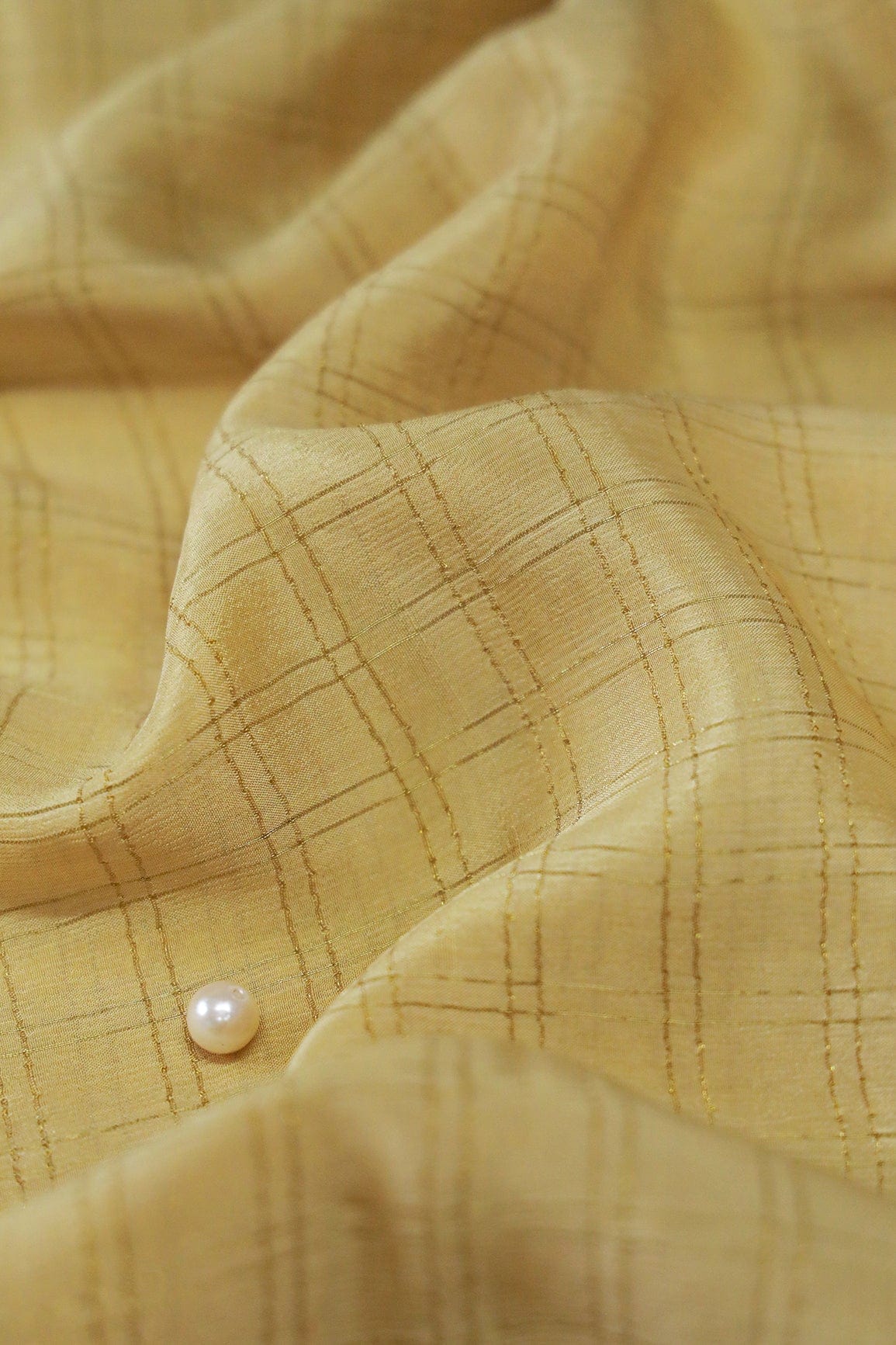 doeraa Banarasi Fabrics Mellow Yellow Checks Gold Zari Jacquard Pure Chinnon Chiffon Fabric