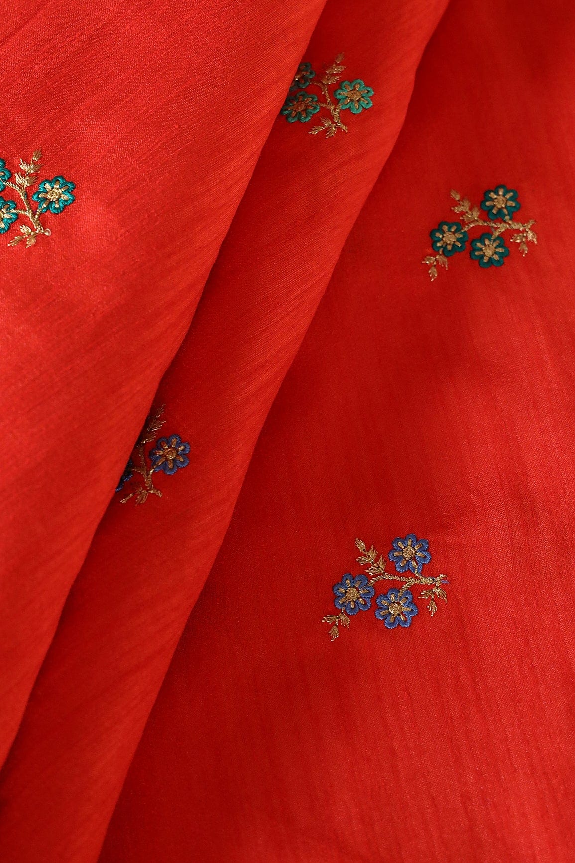 doeraa Banarasi Fabrics Multi Thread With Gold Zari Small Floral Embroidery Work On Orange Banglori Satin Fabric