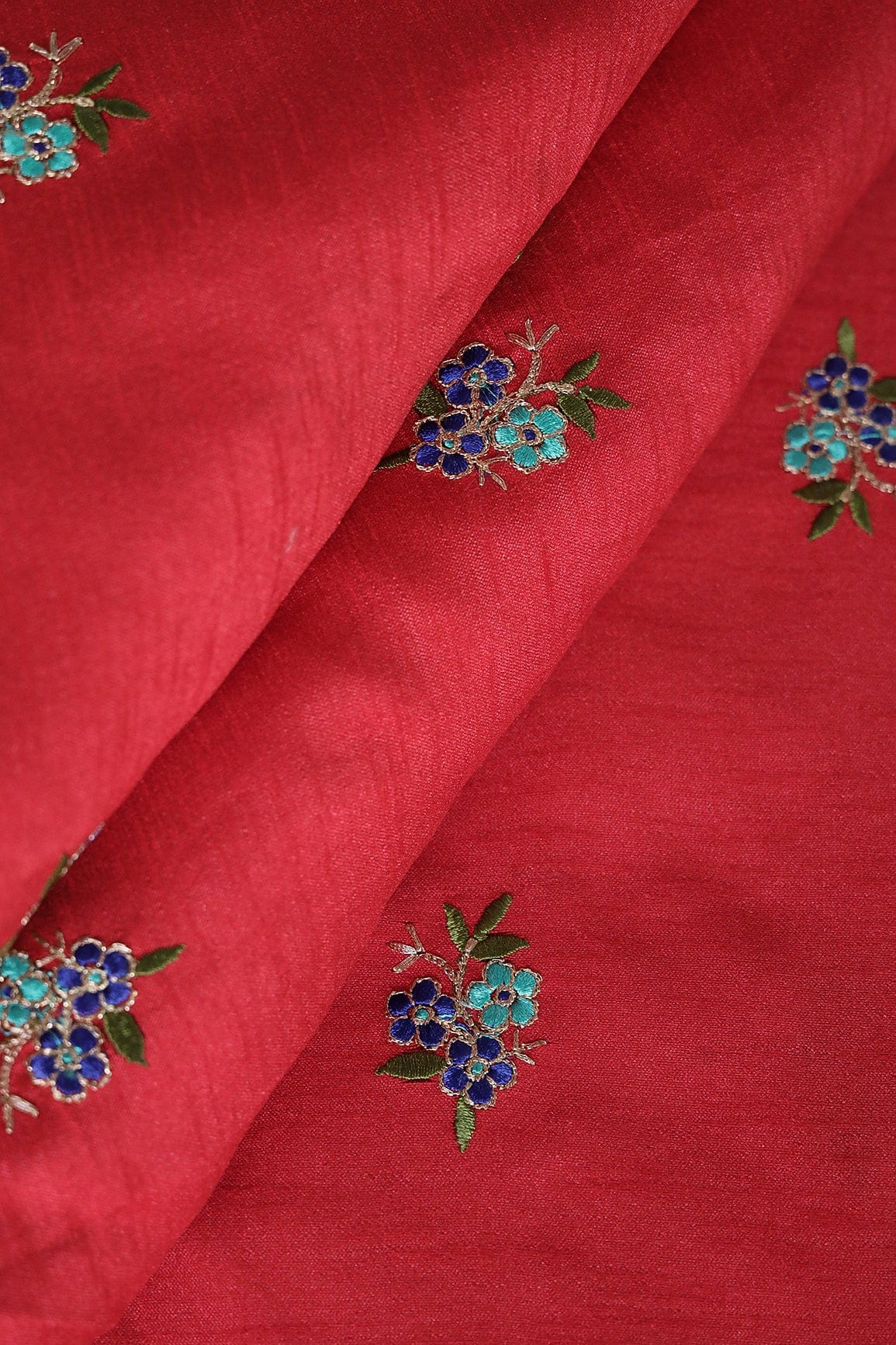 doeraa Banarasi Fabrics Multi Thread With Gold Zari Small Floral Embroidery Work On Red Banglori Satin Fabric