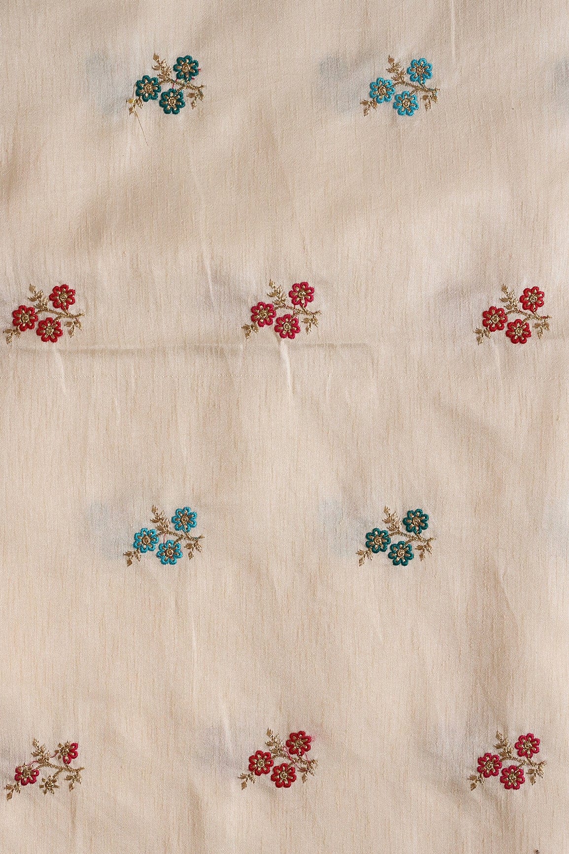 doeraa Banarasi Fabrics Multi Thread With Gold Zari Small Floral Motif Embroidery Work On Cream Banglori Satin Fabric