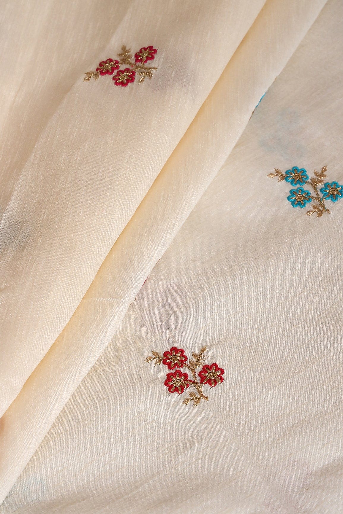 doeraa Banarasi Fabrics Multi Thread With Gold Zari Small Floral Motif Embroidery Work On Cream Banglori Satin Fabric