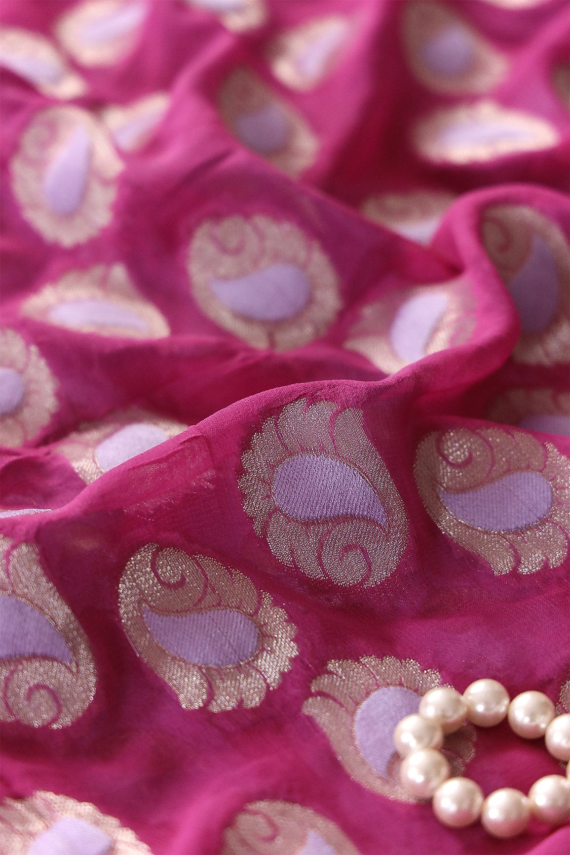 doeraa Banarasi Fabrics Rani Paisley Jari Jacquard Banarasi Viscose Georgette Fabric