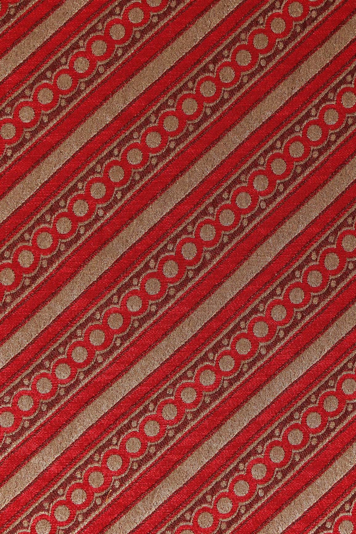 doeraa Banarasi Fabrics Red And Beige Stripes Silk Satin Jute Banarasi Jacquard Fabric