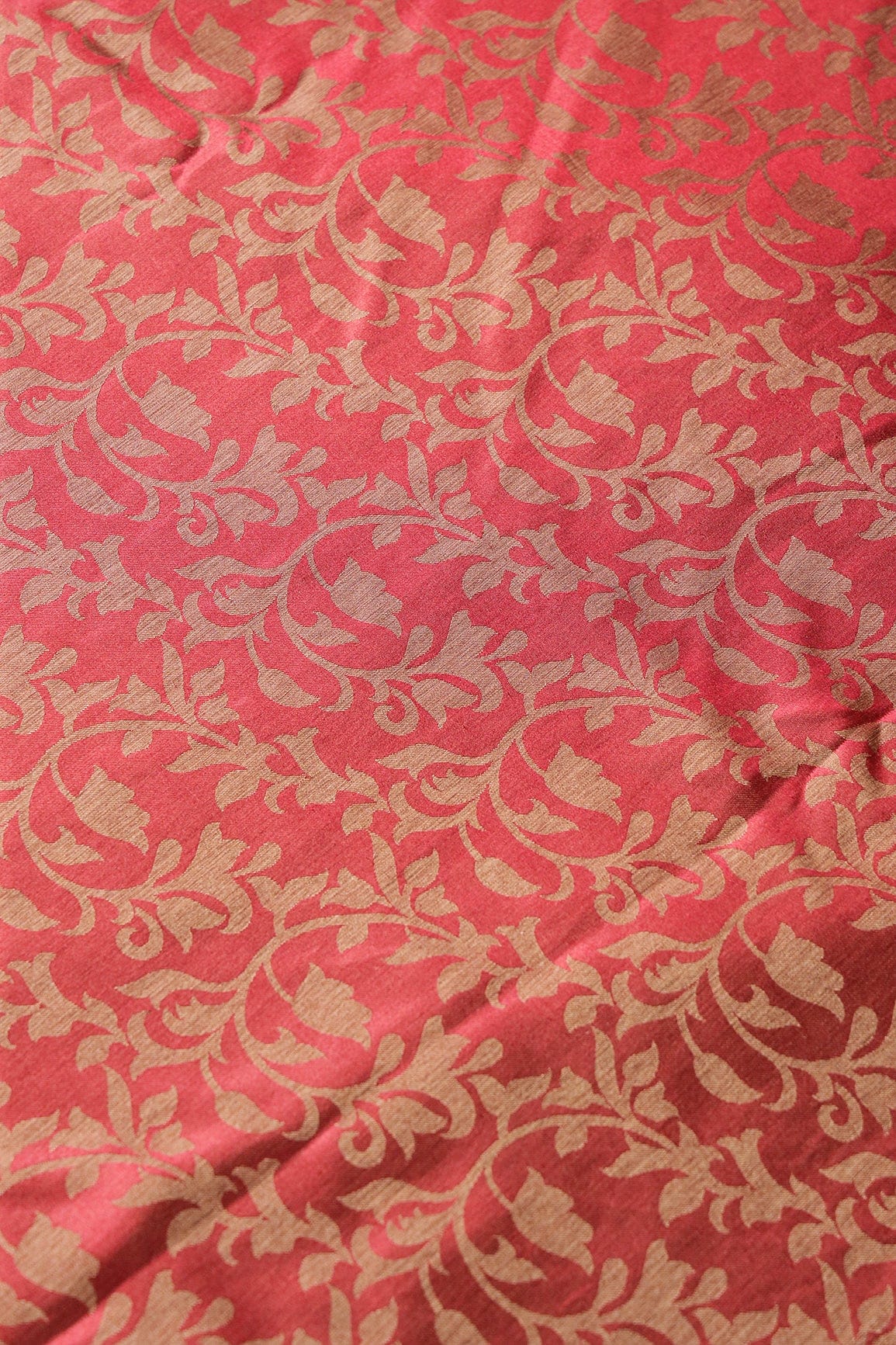 doeraa Banarasi Fabrics Red Ethnic Silk Satin Jute Banarasi Jacquard Fabric