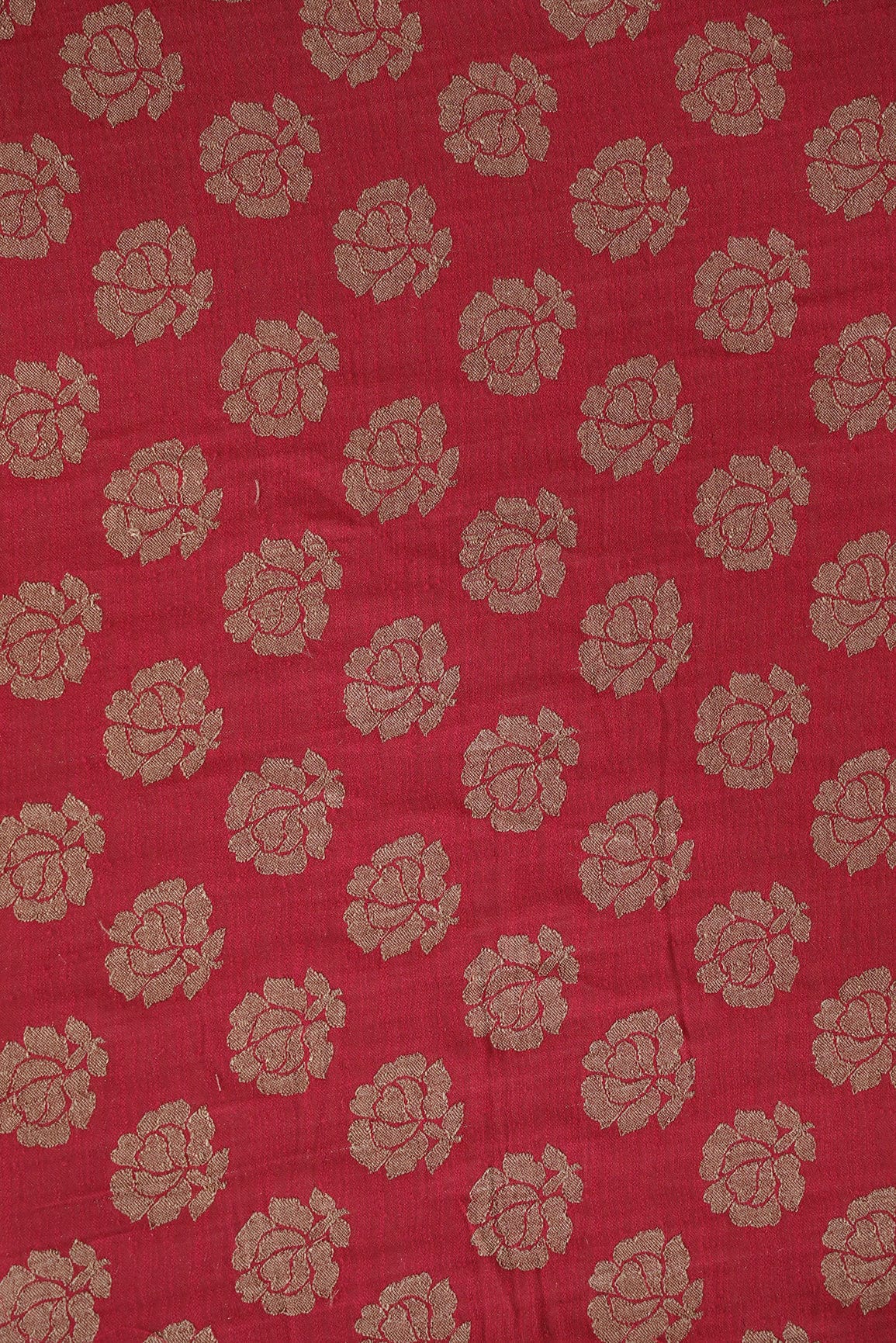 doeraa Banarasi Fabrics Red Floral Pure Taspa Jute Banarasi Jacquard Fabric