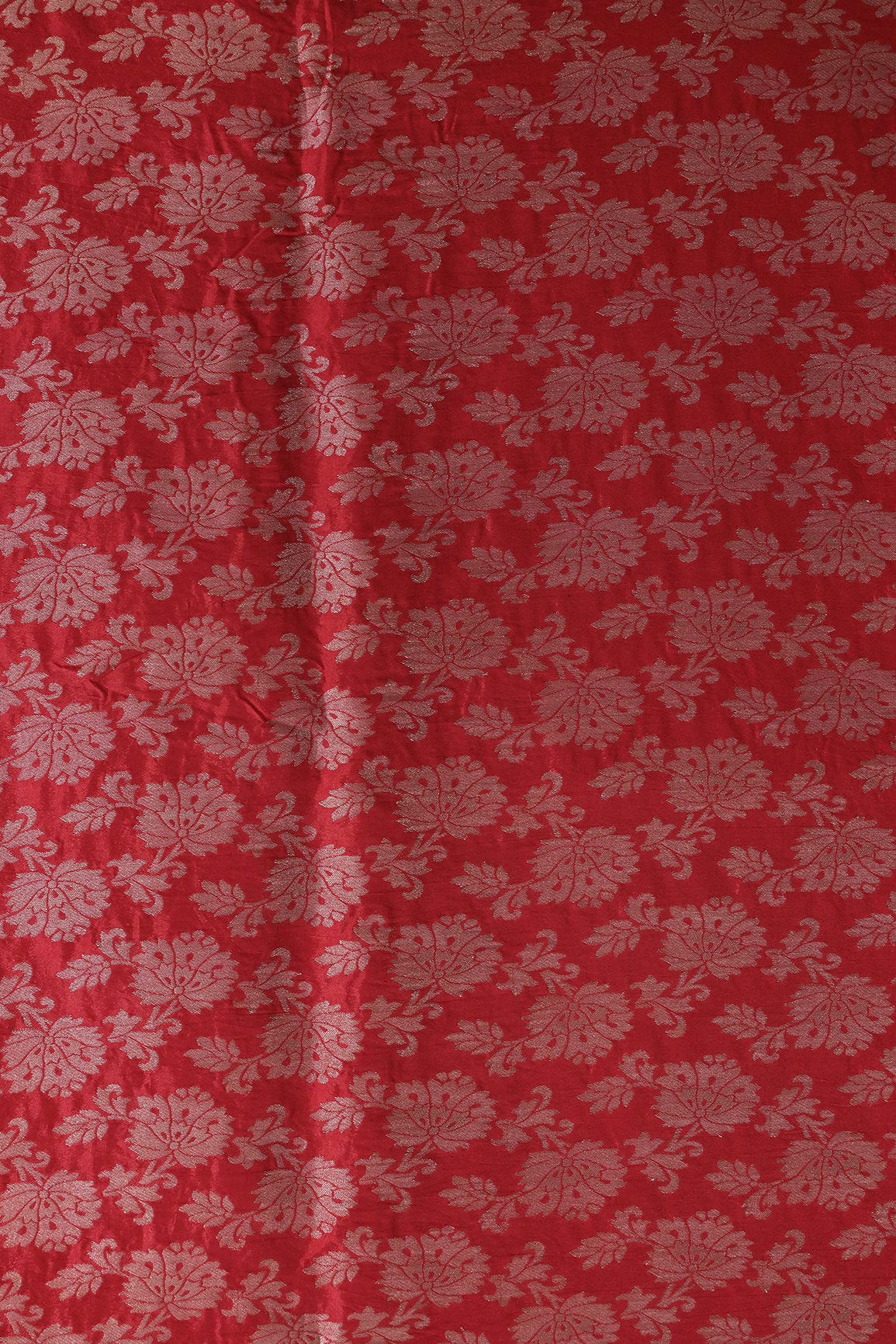 doeraa Banarasi Fabrics Red Floral Silk Gold Zari Banarasi Jacquard Fabric