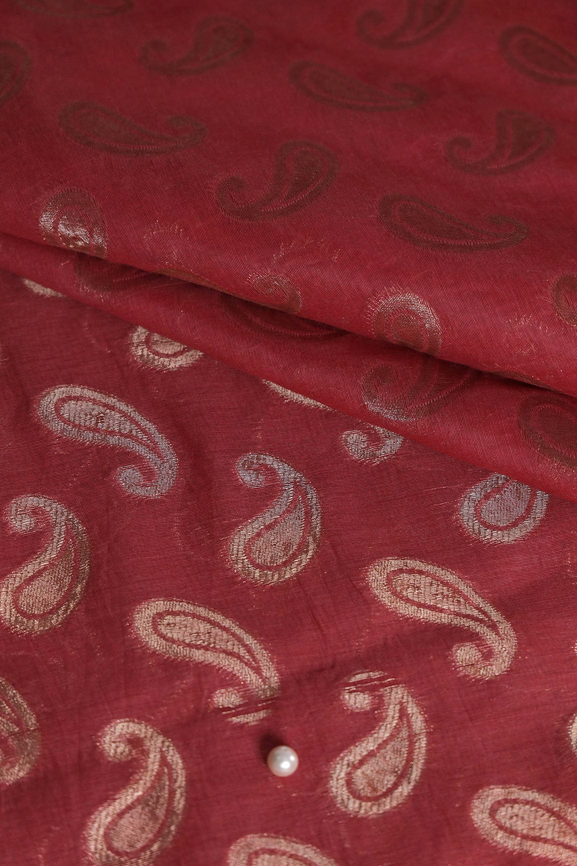 doeraa Banarasi Fabrics Red Paisley Chanderi Gold Zari Banarasi Jacquard Fabric