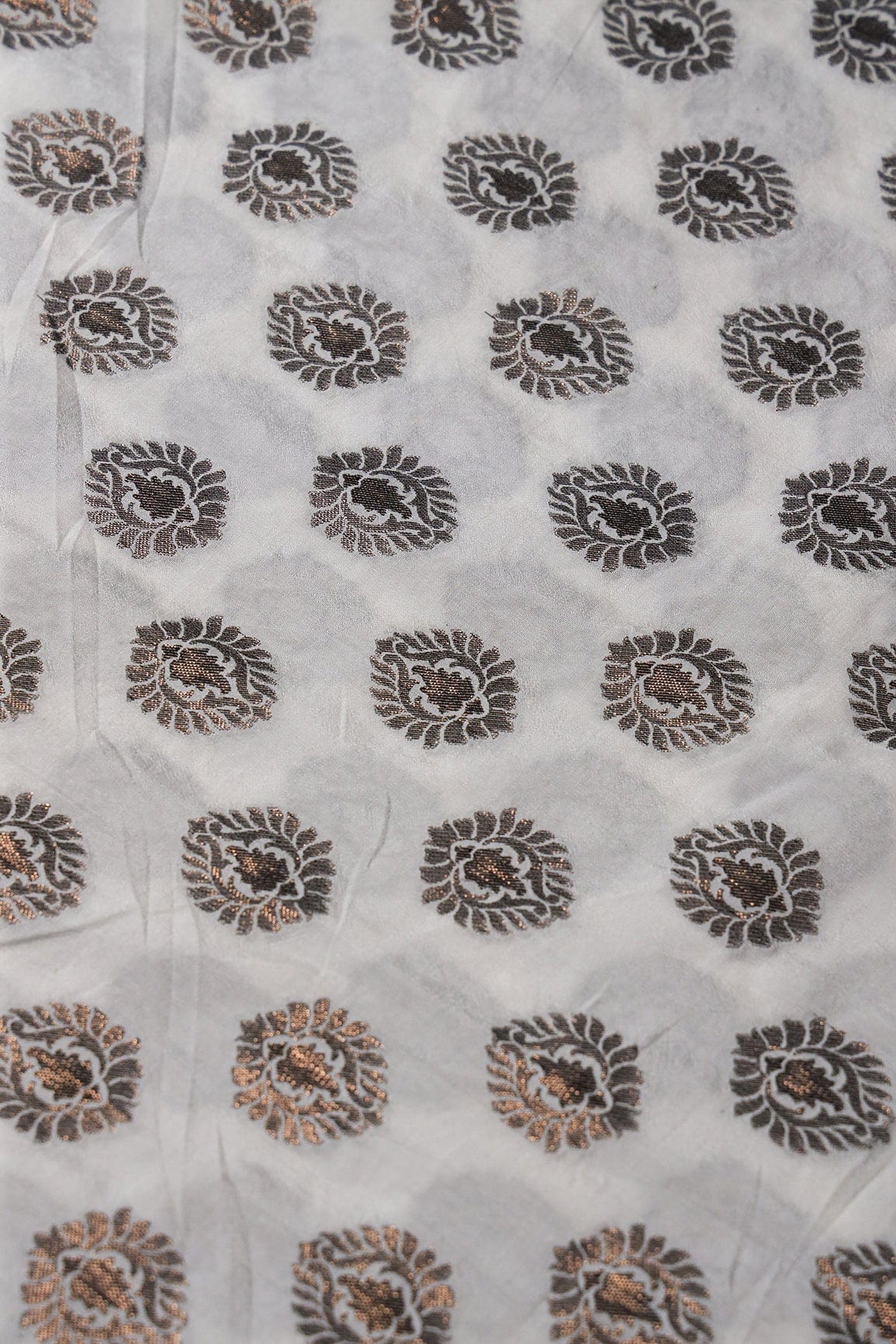 doeraa Banarasi Fabrics White Ethnic Butta Pure Crepe Taspa Dyeable Banarasi Silk Jacquard Fabric