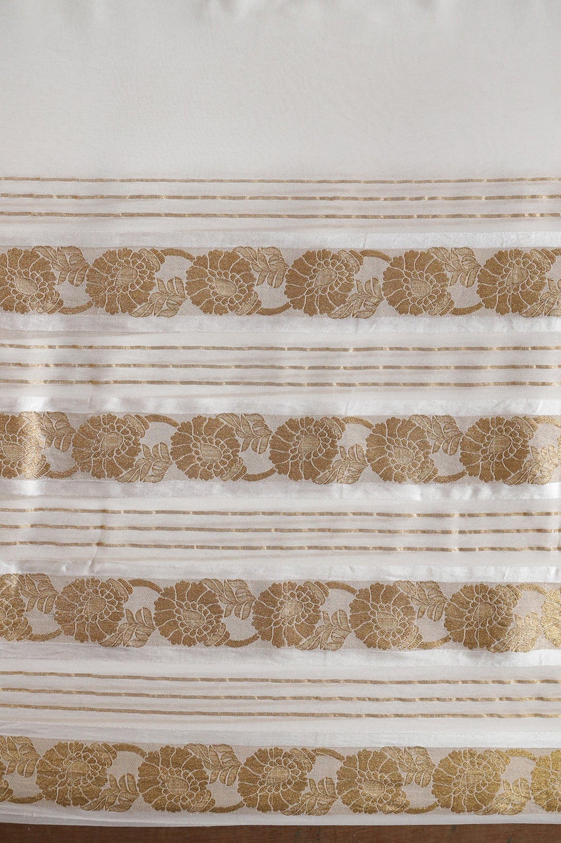 doeraa Banarasi Fabrics White Floral Gold Zari Jacquard Banarasi Pure Viscose Georgette Fabric