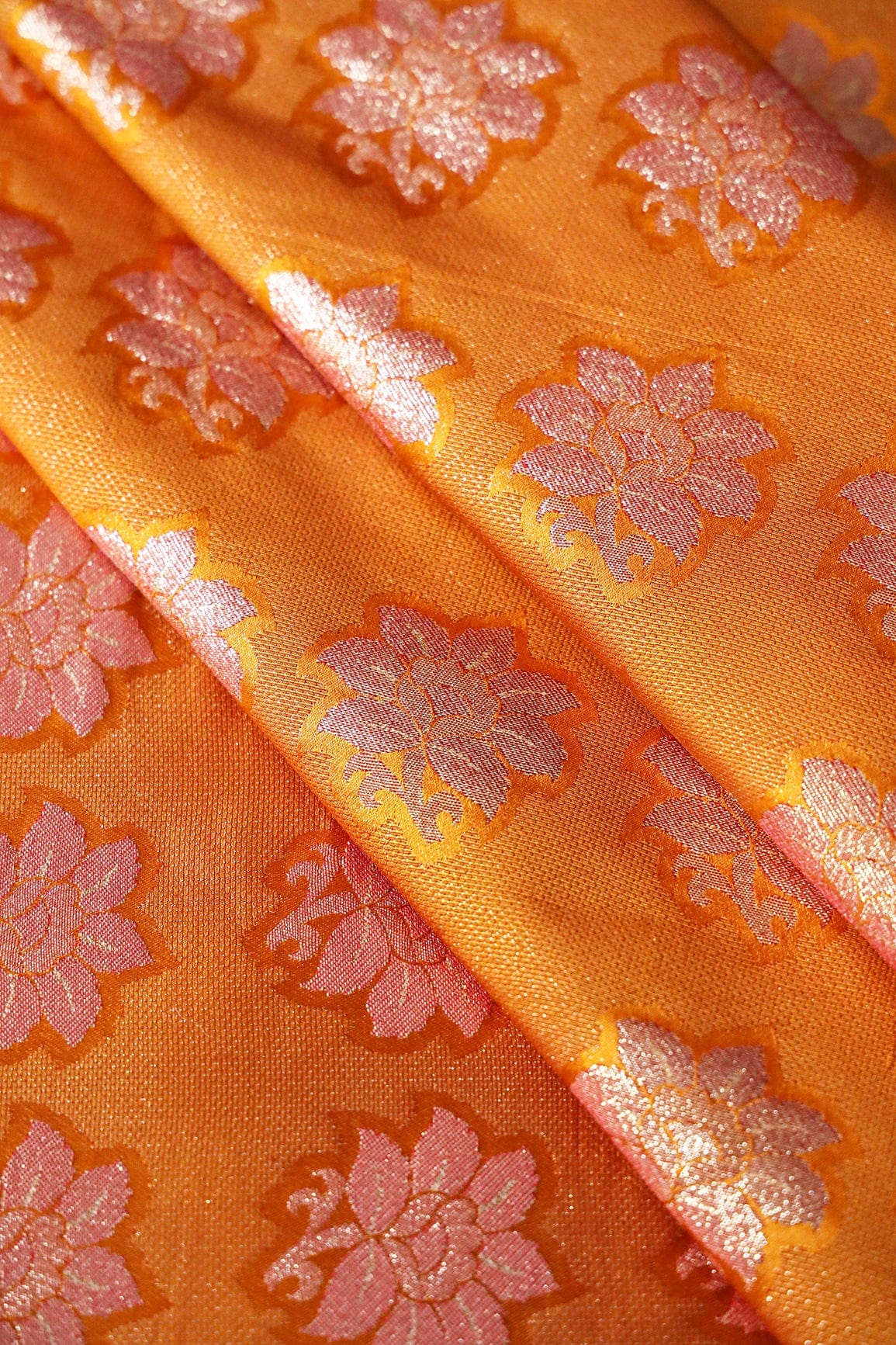 doeraa Banarasi Fabrics Yellow Ochre Floral Jute Banarasi Gold Zari Jacquard Fabric