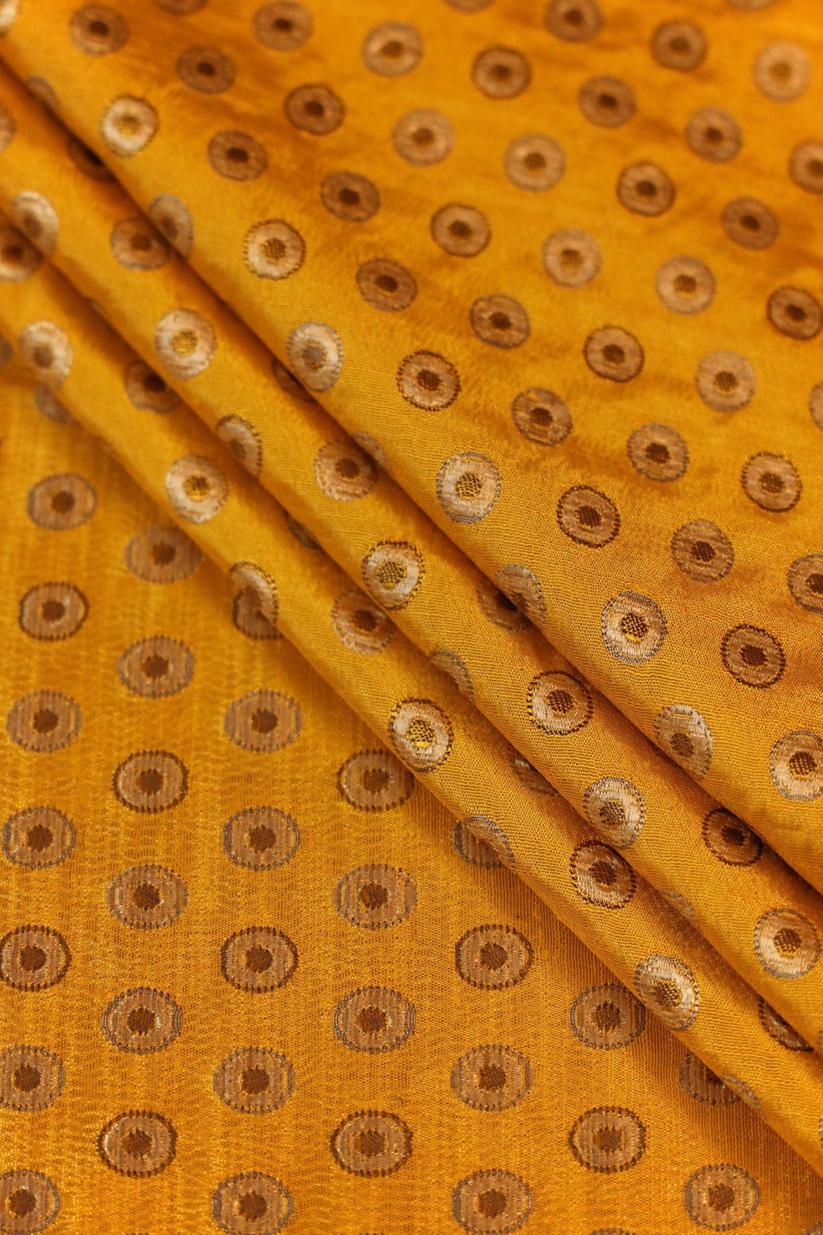 doeraa Banarasi Fabrics Yellow Polka Double Cloth Jacquard Banarasi Fabric