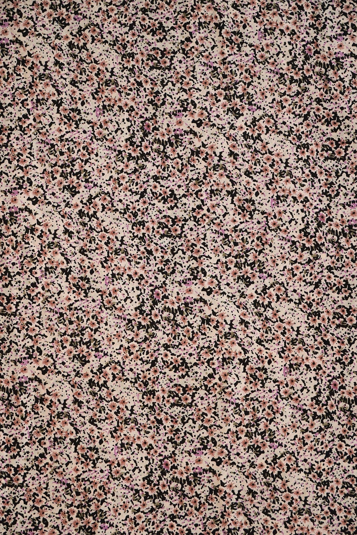 Big Width "56" Black And Brown Small Floral Digital Print On Crepe Satin Fabric - doeraa