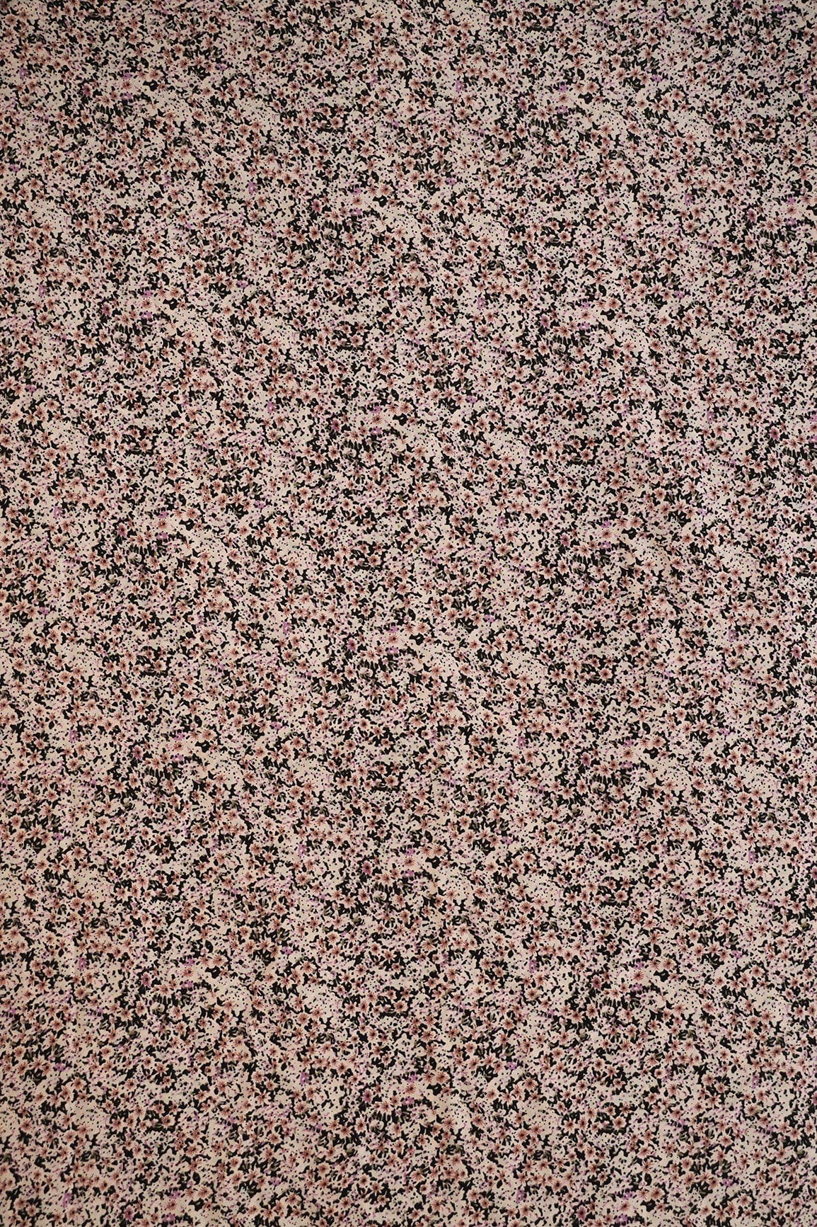Big Width "56" Black And Brown Small Floral Digital Print On Crepe Satin Fabric - doeraa